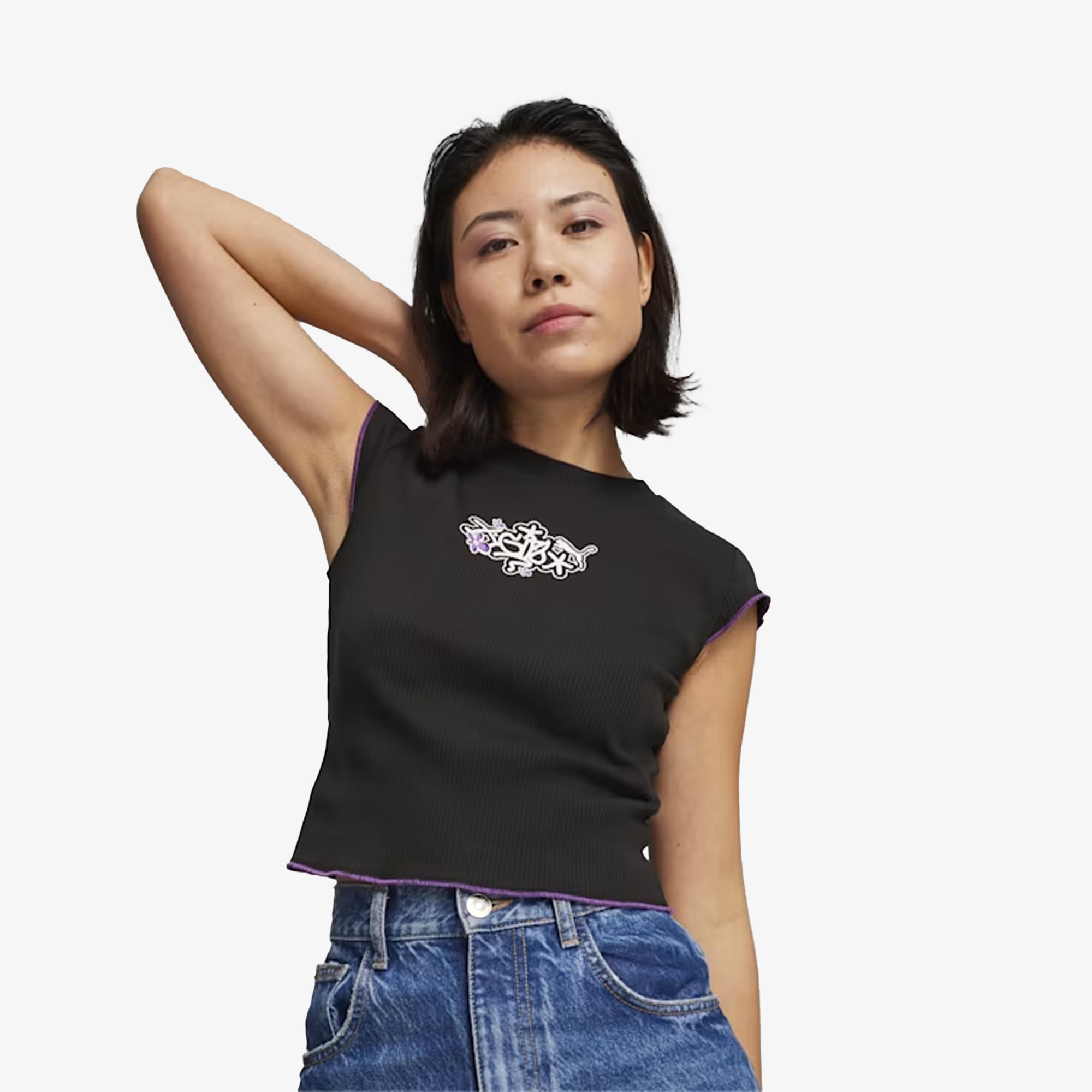 Puma | x X-GIRL RIBBED SLIM FIT TEE { BLACK