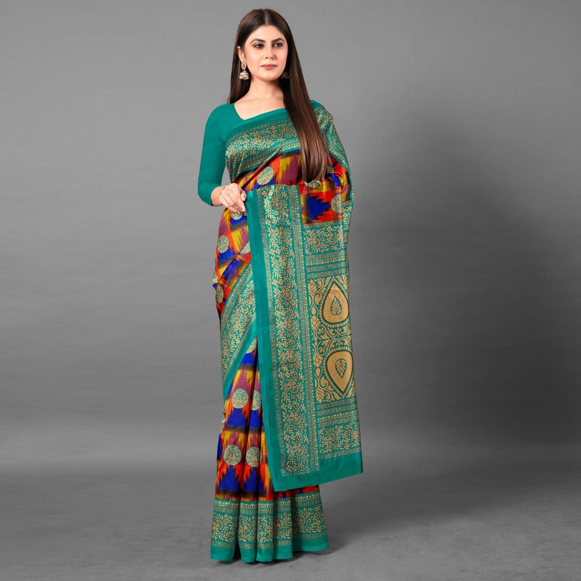 Peachmode Multicolor Casual Wear Geometric Art Silk Saree