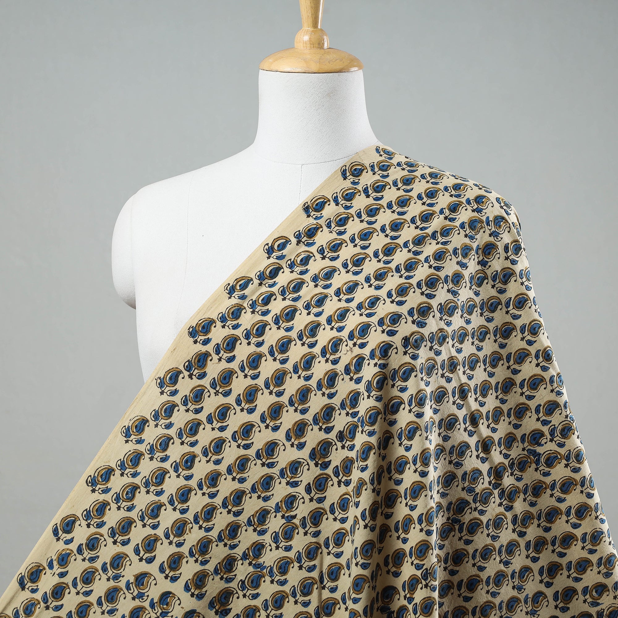 KACHCHH JI CHHAAP Beige - Paisley Design Ajrakh Hand Block Printed Cotton Fabric