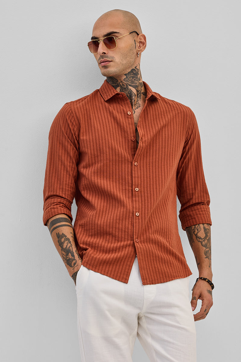 SNITCH Rust Stripes Slim Fit Shirt