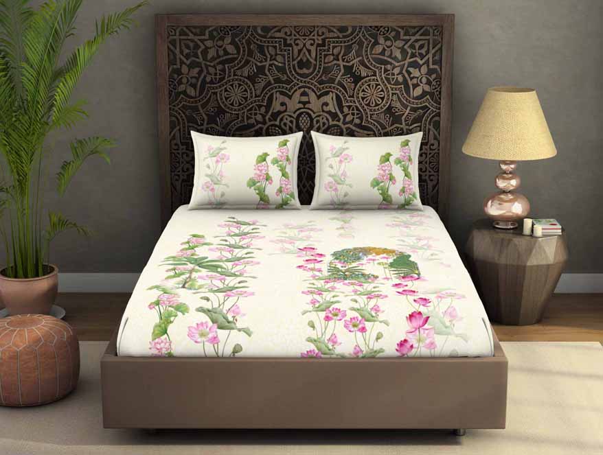Spaces India Floral Light Yellow 100% Cotton King Size Bedsheet Rangana Digital - By Occasions