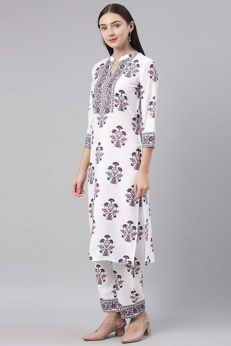 Ahika White Polyester Ethnic Motifs Straight Suit Set PKSKD1033 - view 2
