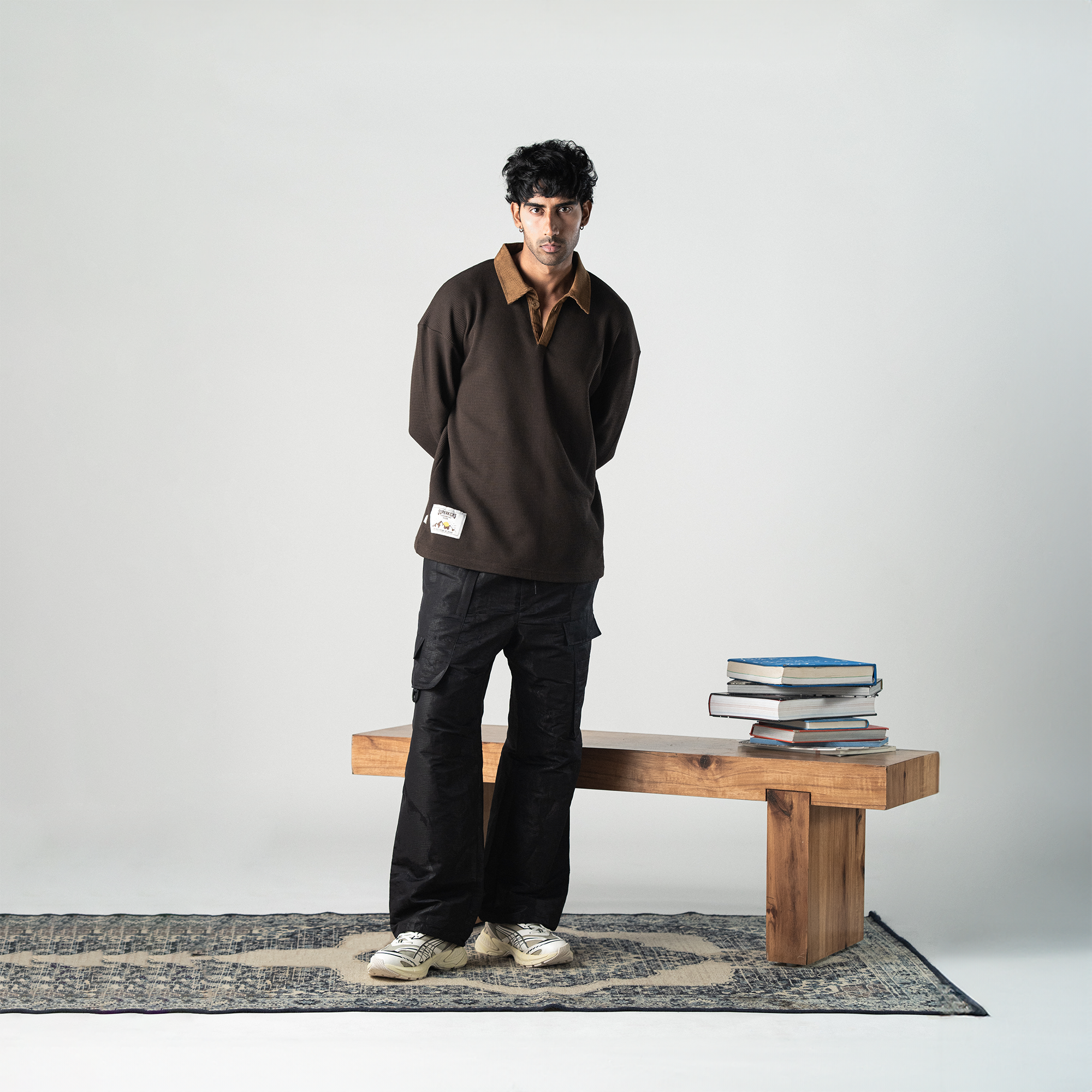 Superkicks | POLO: WAFFLE KNIT WITH CORDUROY DETAILS { BROWN - view 4