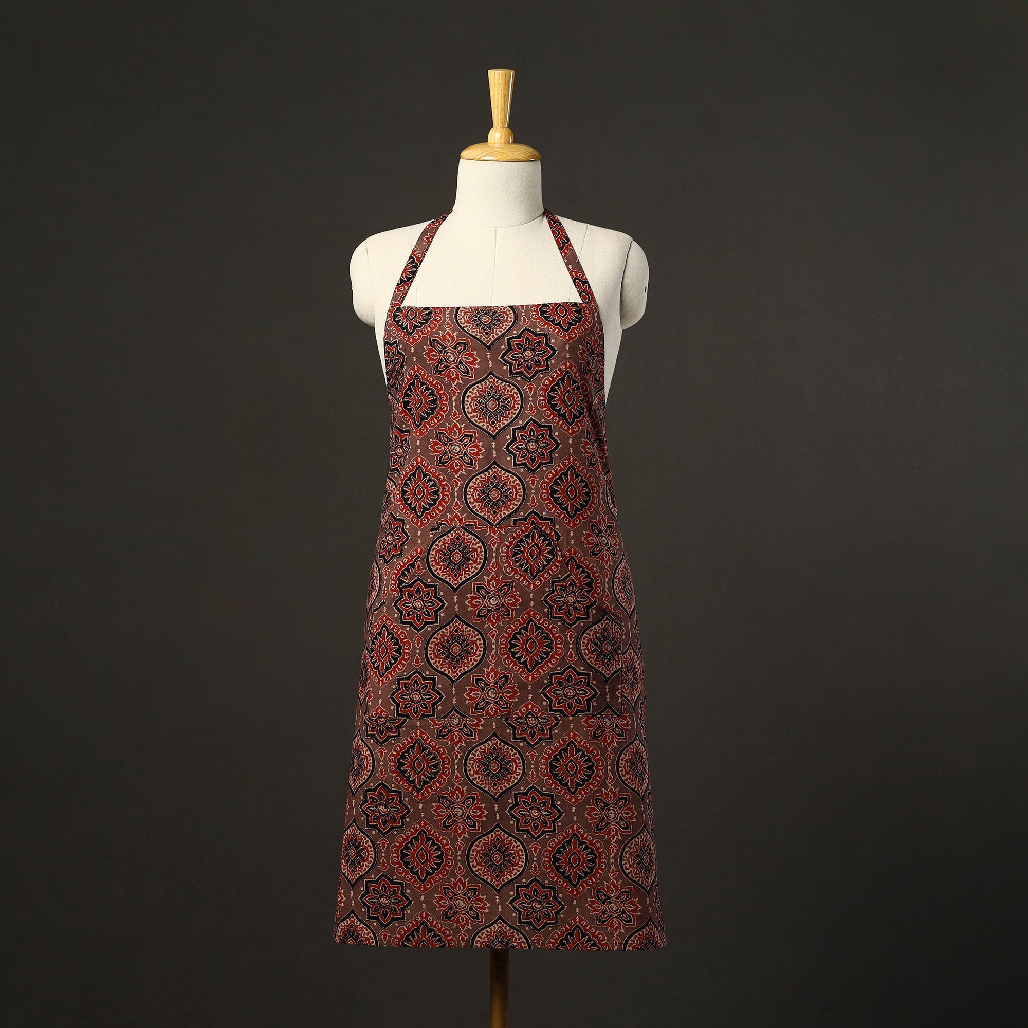 JALPARI Brown - Ajrakh Block Print Cotton Apron with Pocket 48