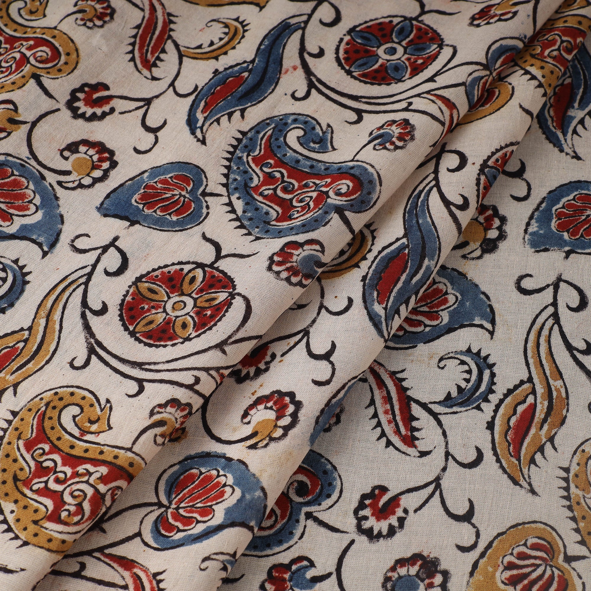VENKATA BHANU KALAMKARI PEDANA Beige - Pedana Kalamkari Block Printed Mul Cotton Fabric 05 - view 2