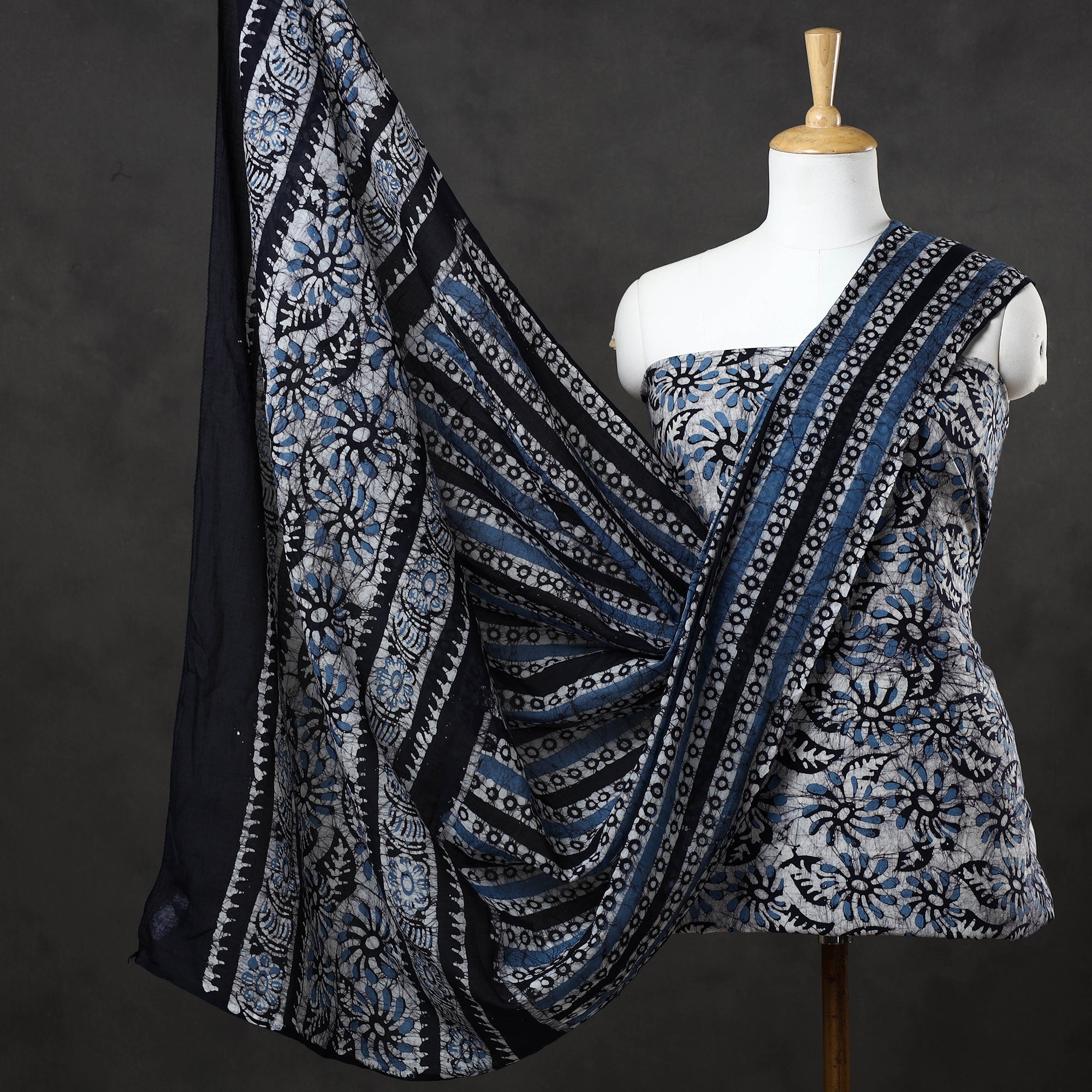 KACHCHH JI CHHAAP Blue - 3pc Cotton Kutch Batik Print Dress Material