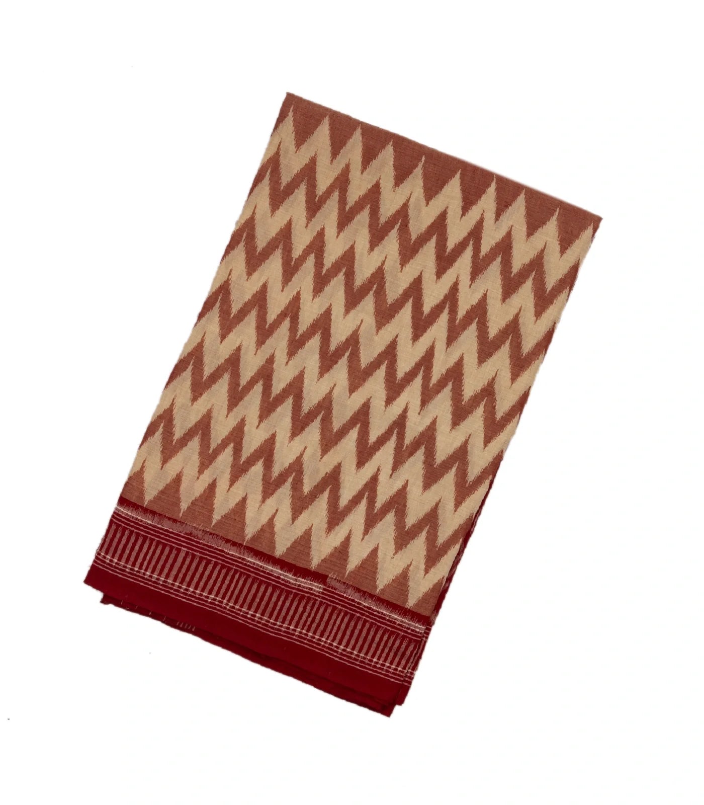 RmKV Crimson & Cream Handloom Orissa Cotton Saree With Tie and dye Chevron ( Vanki ) Motifs - view 6