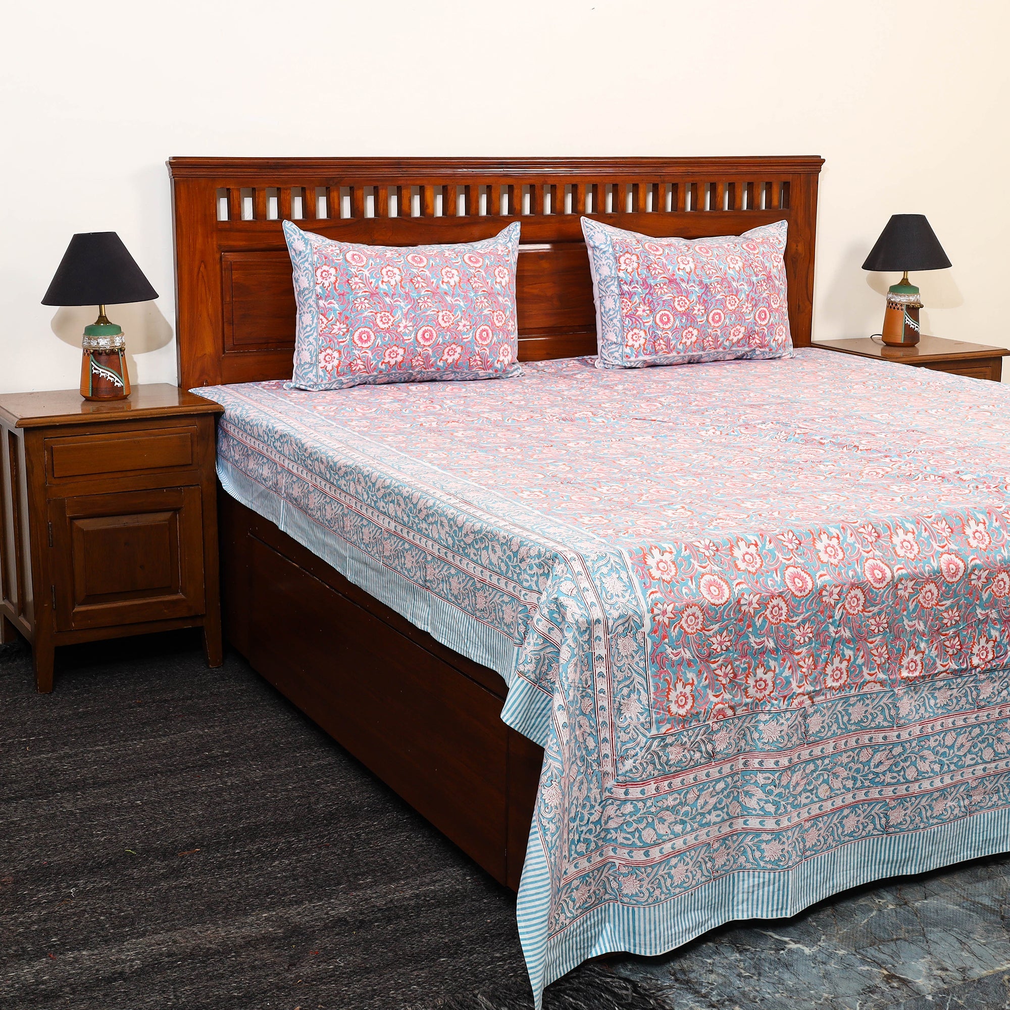 HAVELI CHRONICLES Block Print Cotton Double Sanganeri Bed Sheet 53