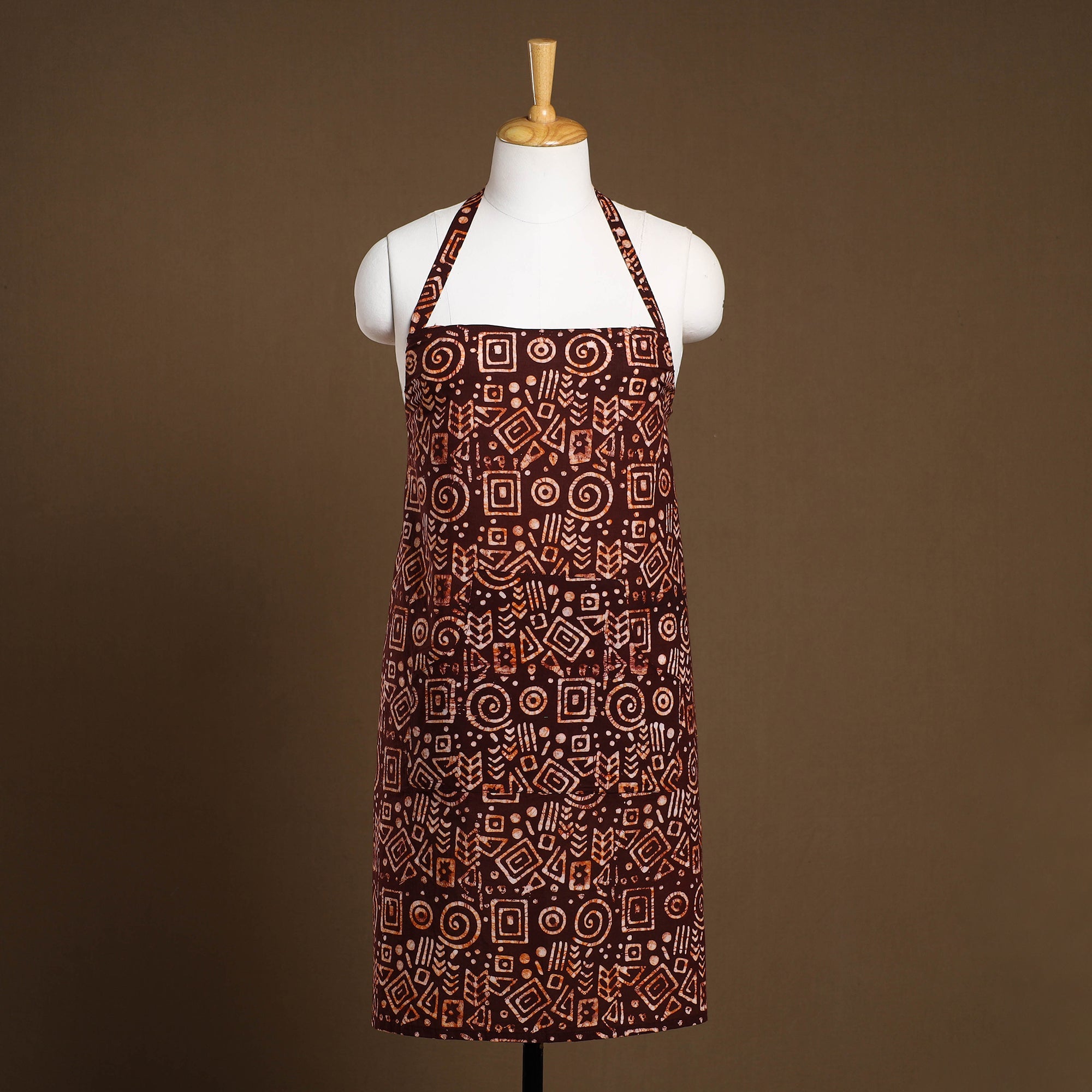 JALPARI Brown - Hand Batik Print Cotton Apron with Pocket 07