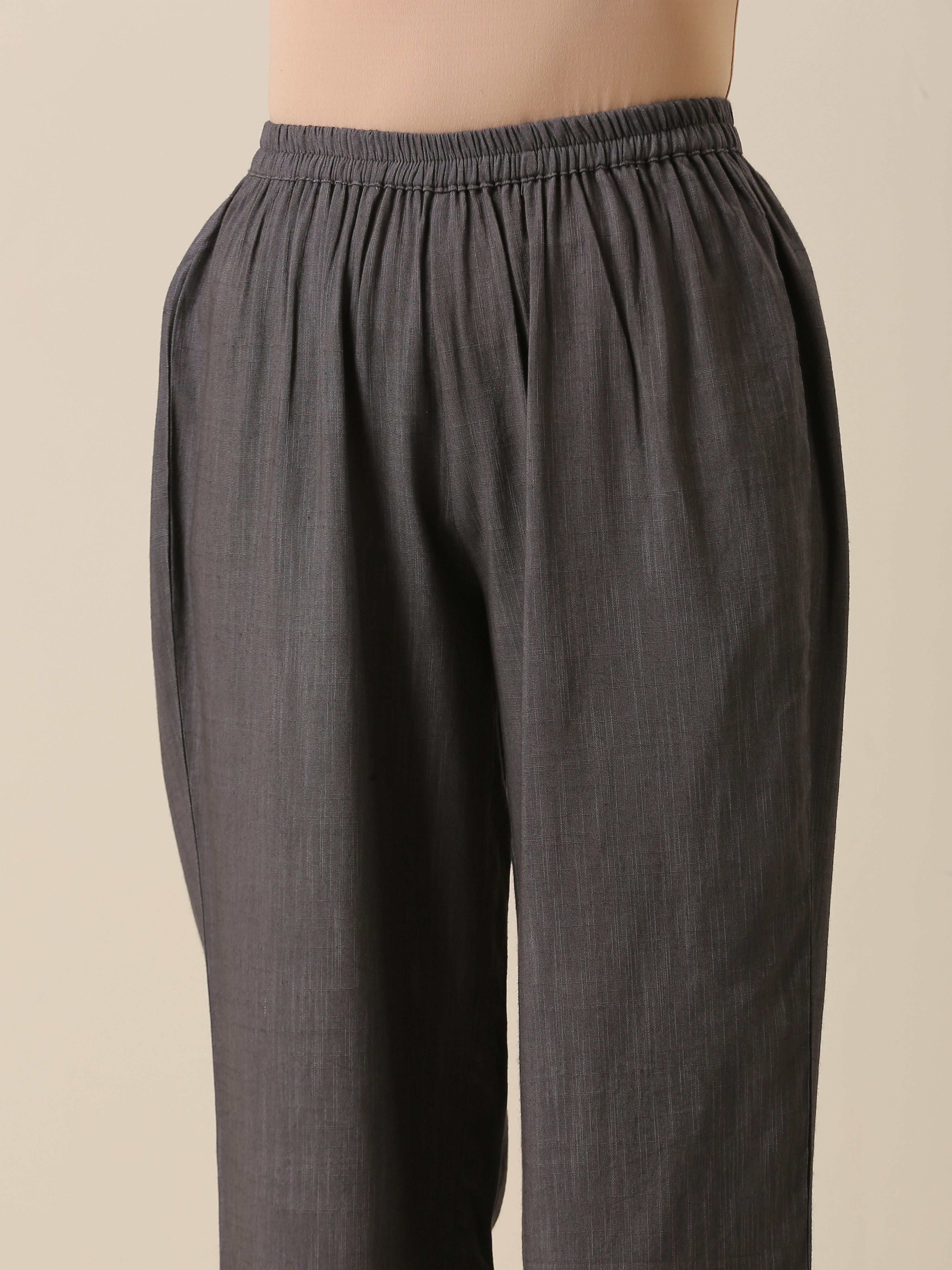 Slate Grey Slub Texture Overlap Pleat Kurta Pant Set | Relove - view 8