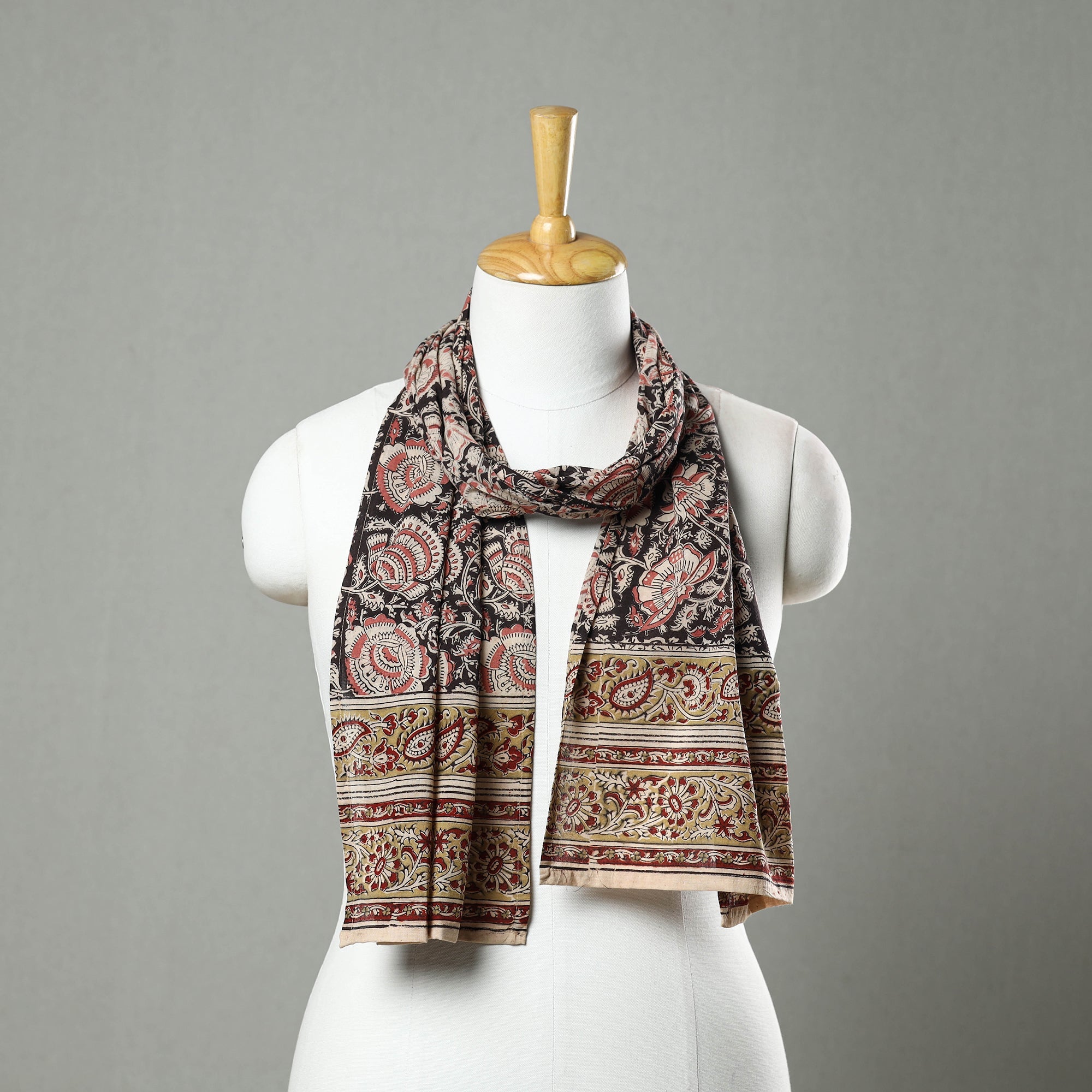 PITCHUKA SRINIVAS KALAMKARI PEDANA Black - Pedana Block Print Natural Dyed Cotton Kalamkari Stole 34