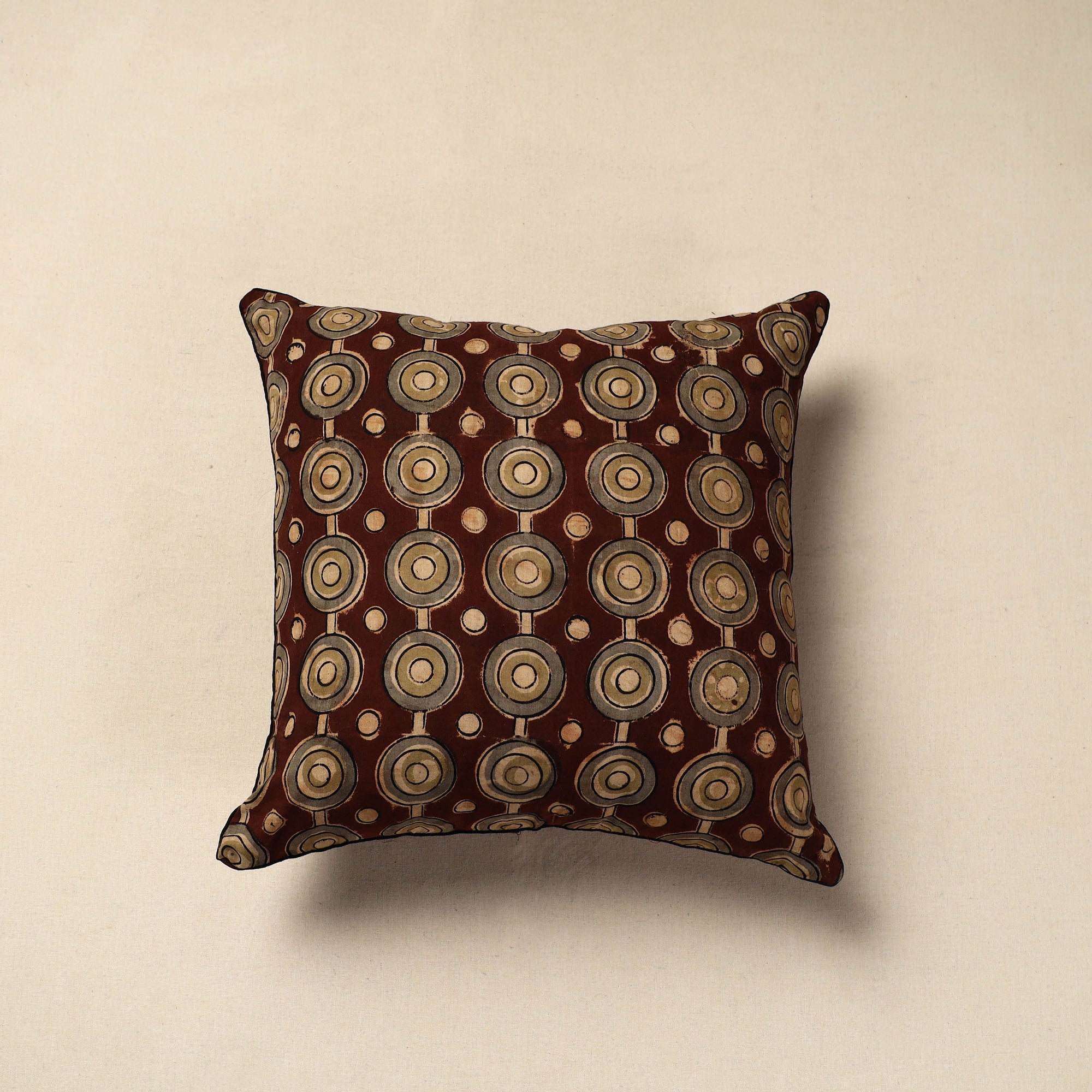 NOORI BAZAR Brown - Block Print Cotton Kalamkari Cushion Cover 19