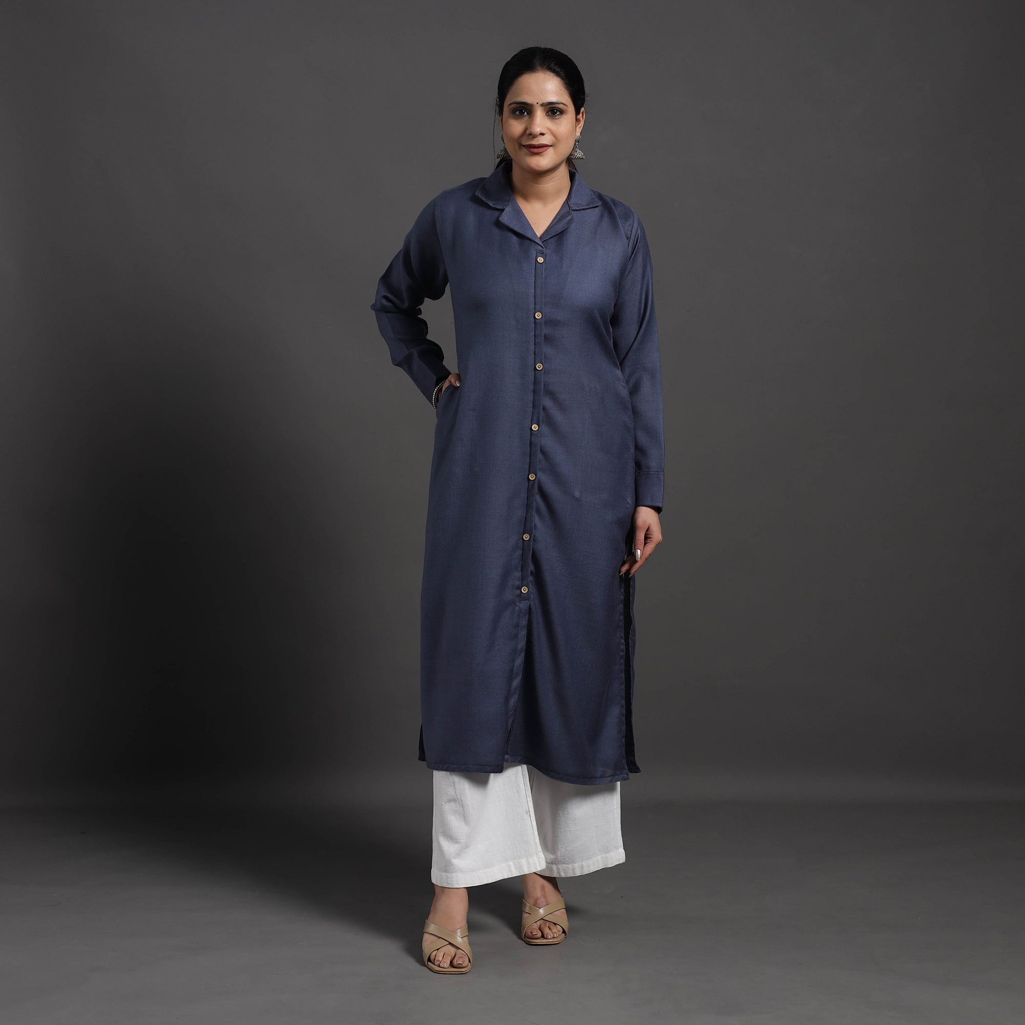 ITOKRI CASUALS Blue - Azreen Plain Merino Woolen Kurta - view 3