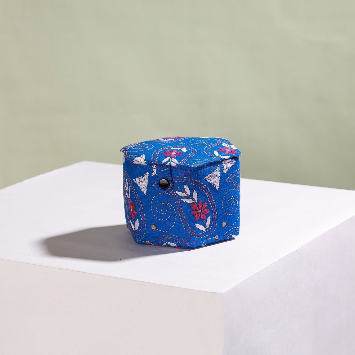 ASALKAAR Blue - Bengal Kantha Work Handcrafted Hexagon Jewelry Box (Set of 3) - view 3