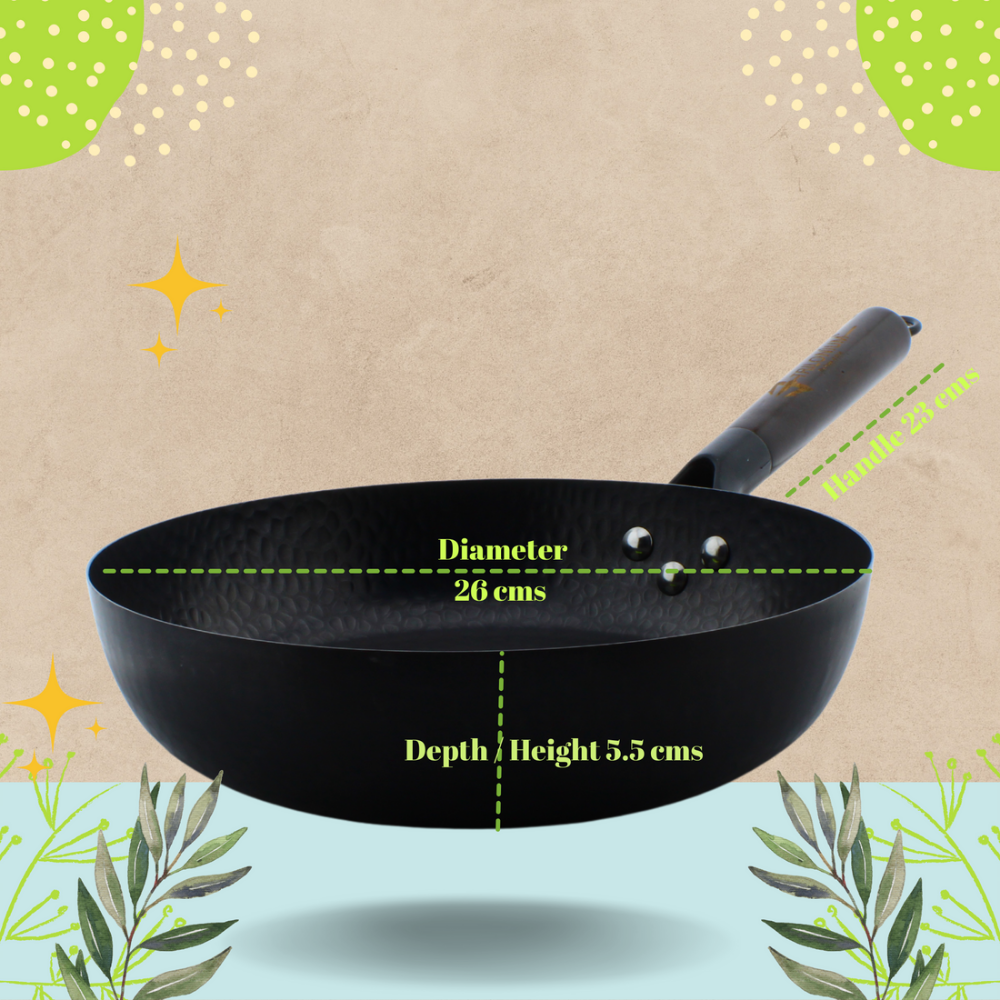 Trilonium Carbon Steel Skillet 26 cm Fry Pan Hammered finish and Pre-Seasoned | Black - view 2