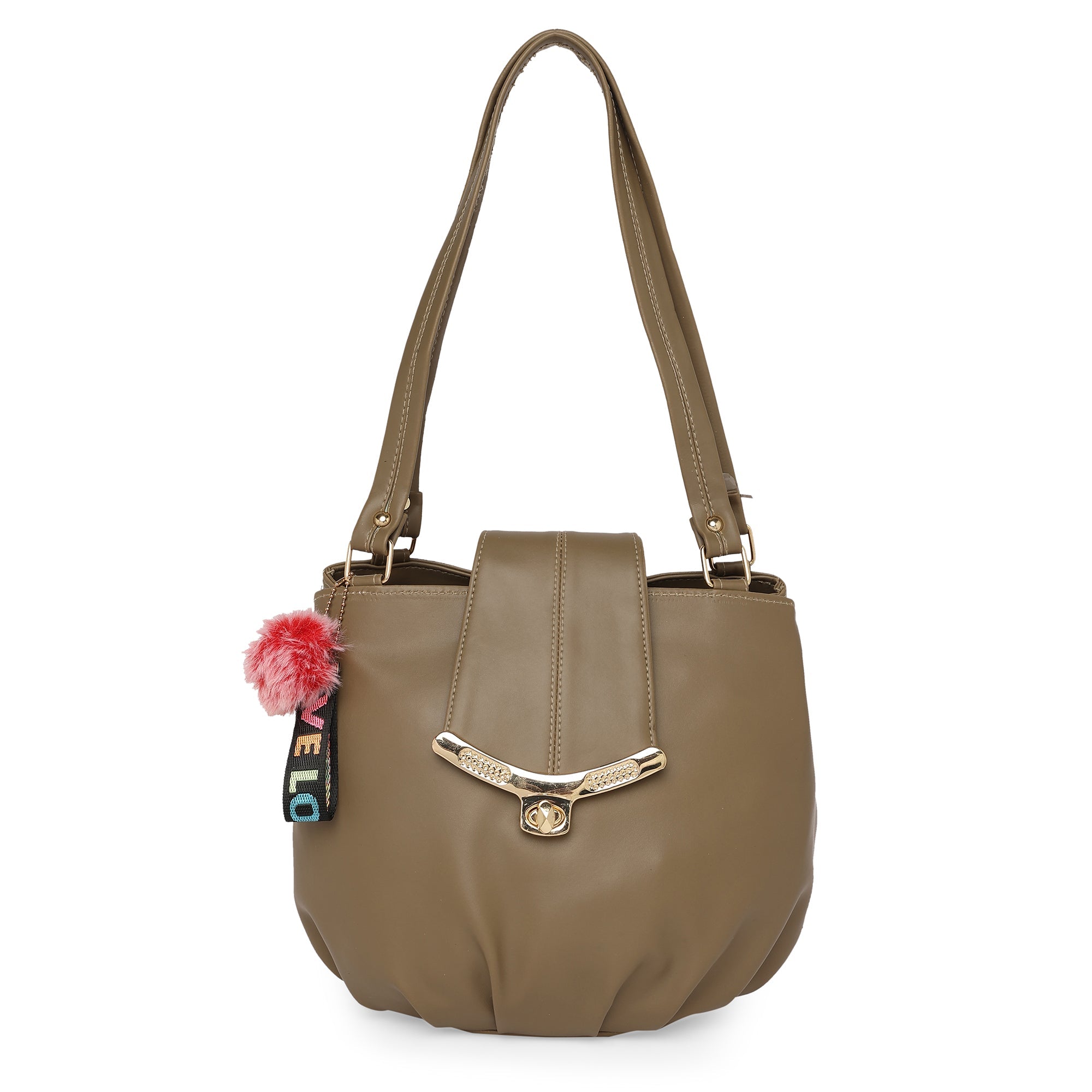 Peachmode Seller Coffee Brown Women Vegan Leather Handbag With Belt