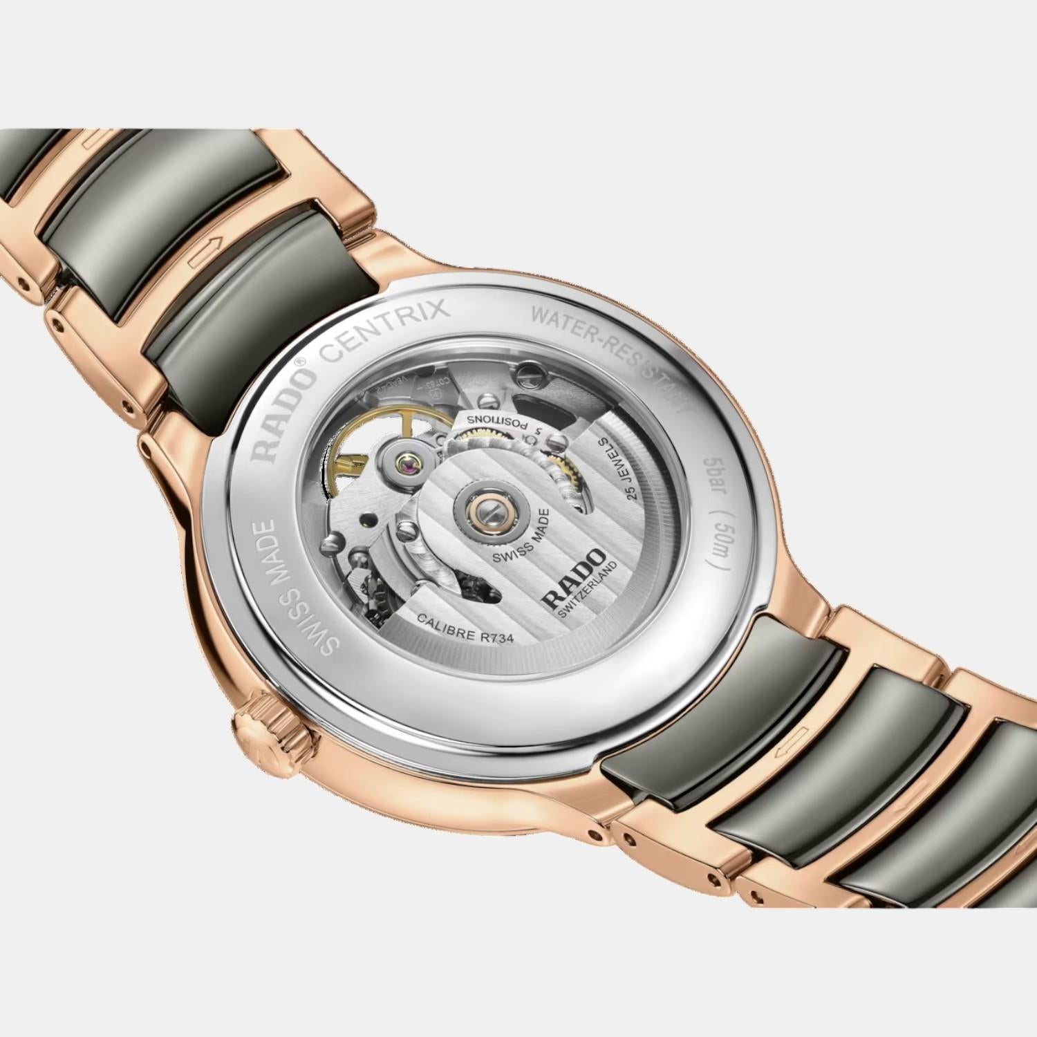 Rado Centrix Unisex Automatic Silver & Rose Gold Dial Analog Ceramic Watch R30028912 - view 4