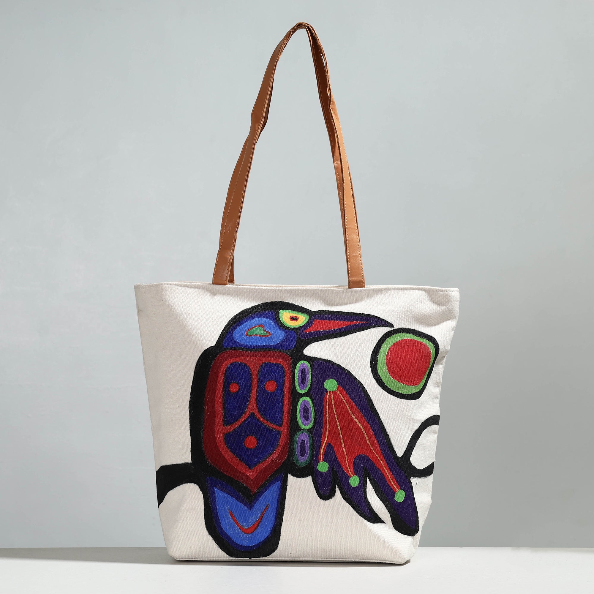 KHUSHBASH - HAPPY LOOM OF EAST Beige - Raven Bird Canvas Cotton Handpainted Shoulder Bag - view 2