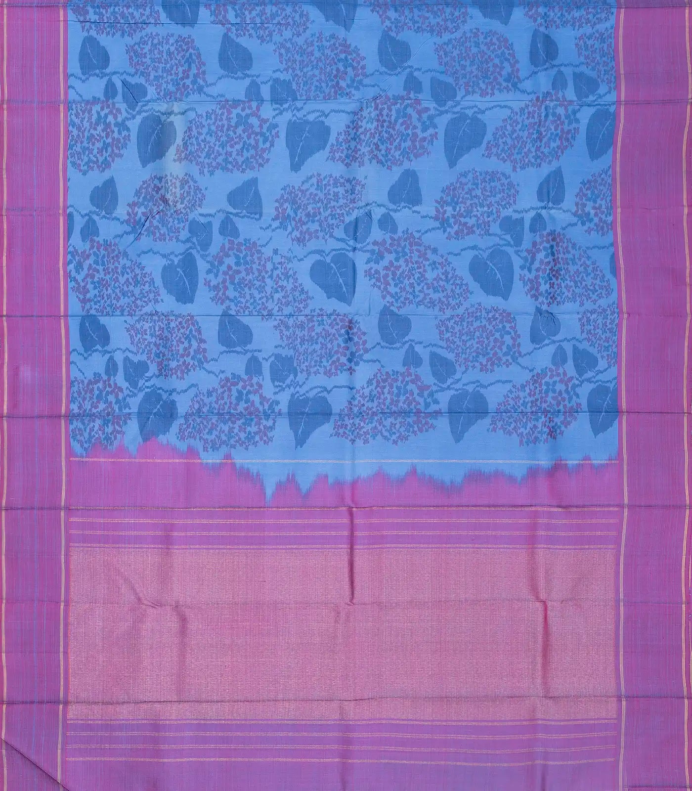 RmKV Silks Blue Handloom Kanchipuram Silk Saree With Floral Motifs & Purple Border - view 2