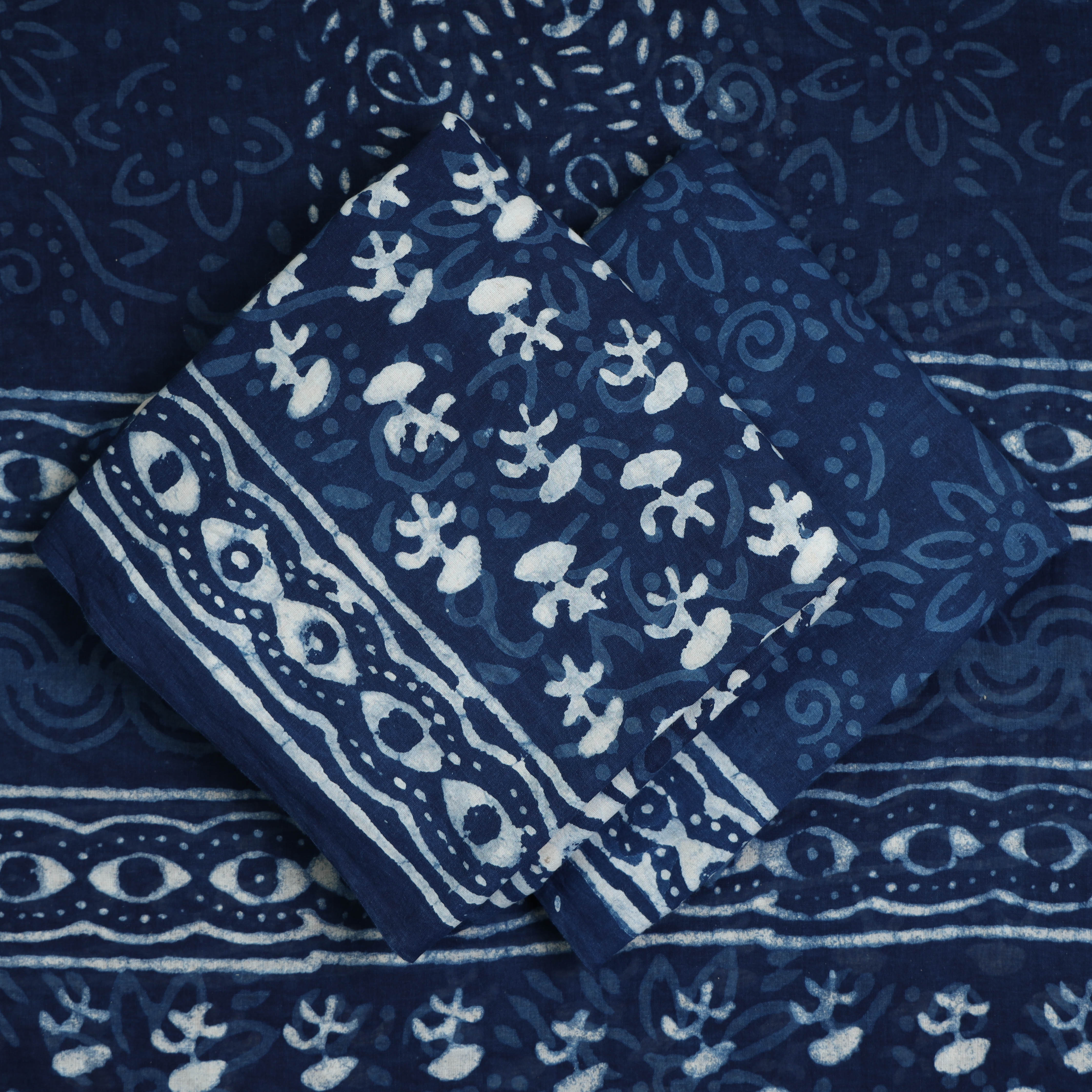 ARTISAN HAND BLOCK PRINTS Blue - 3pc Indigo Bagru Block Print Cotton Dress Material Set 05 - view 2