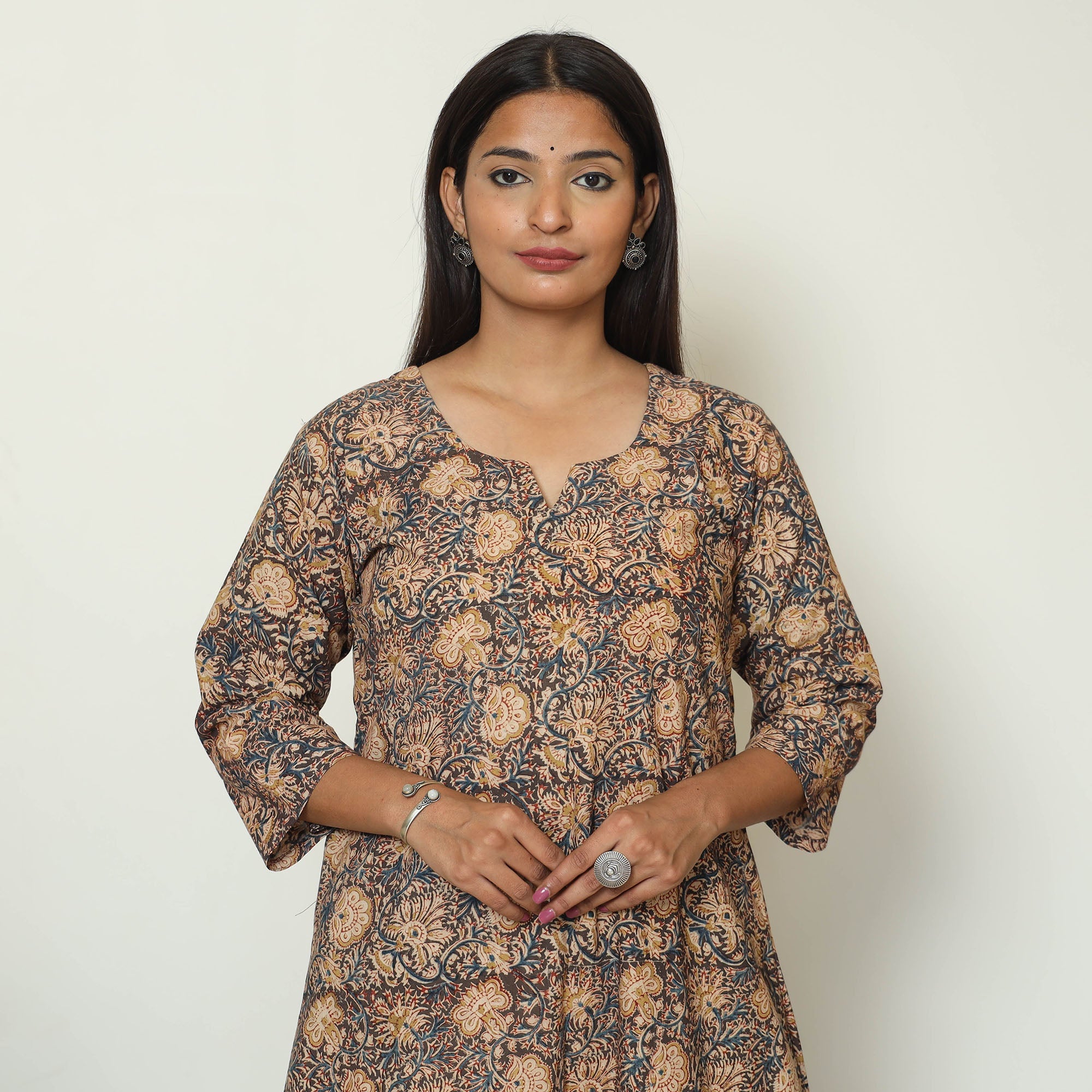 ITOKRI CASUALS Black - Pedana Kalamkari Hand Block Printed Cotton A-Line Kurta 08