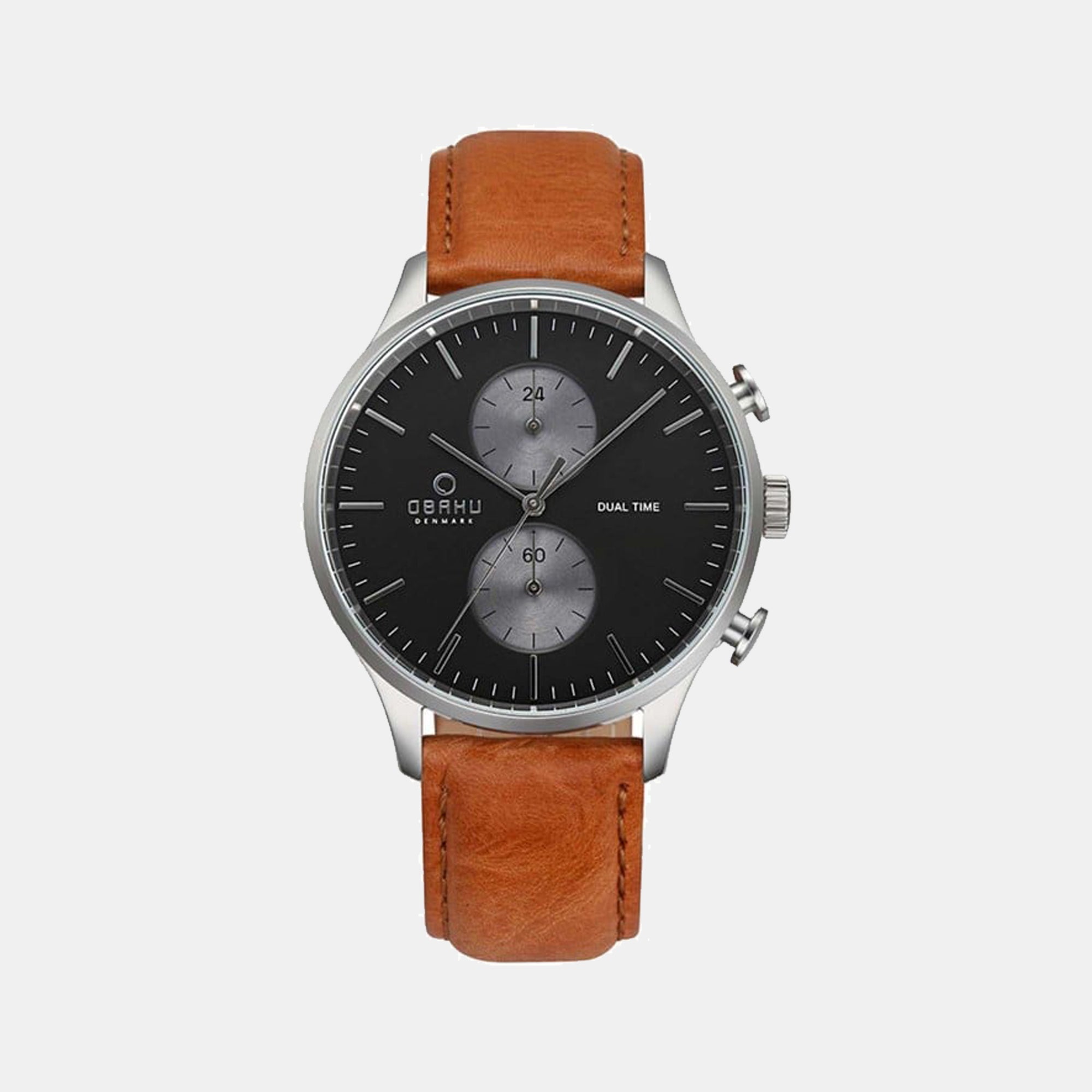 Obaku Gran Camel Men Quartz Black Dial Analog Leather Watch V196GUCURZ