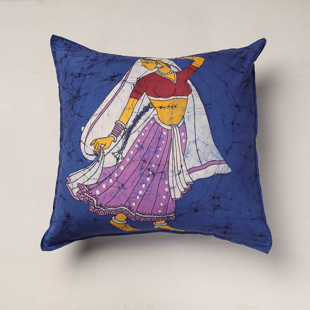 KACHCHH JI CHHAAP Blue - Hand Batik Printed Cotton Cushion Cover (18 x 18 in)