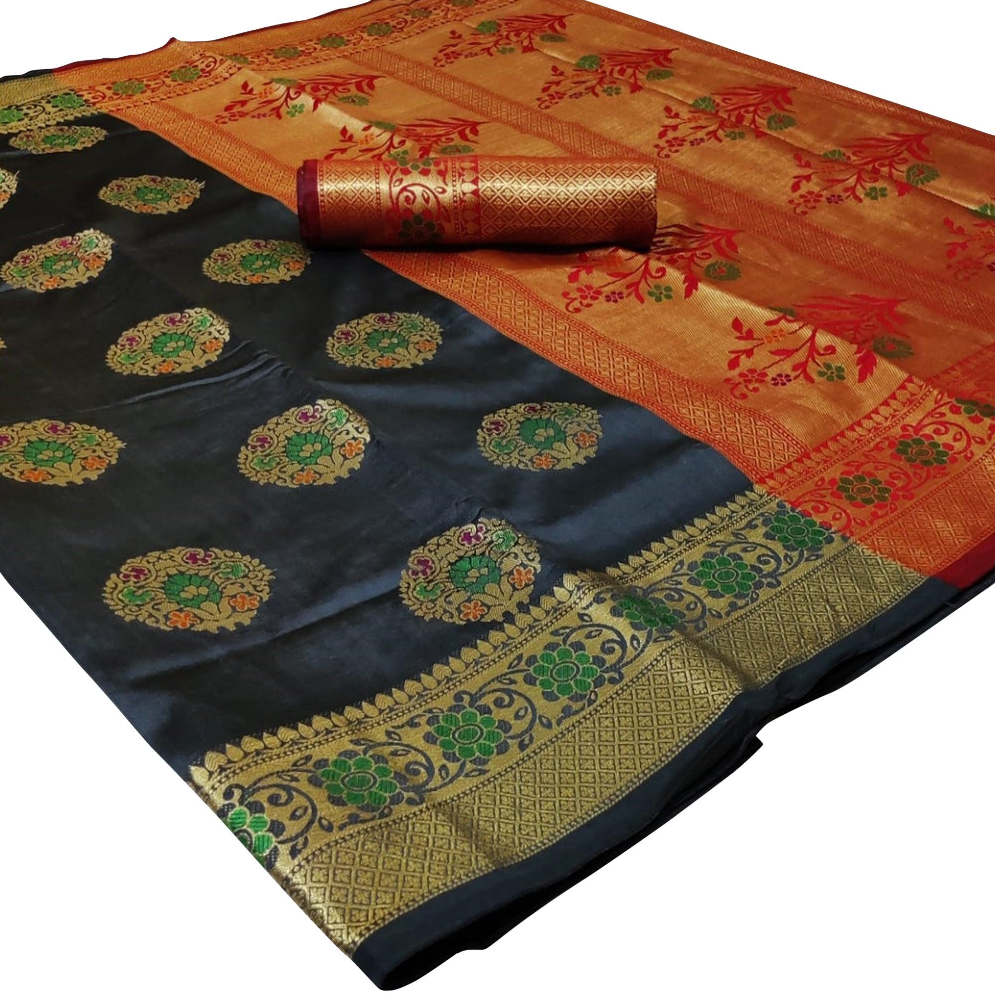 Peachmode Energetic Grey Colored Festive Wear Woven Silk Saree