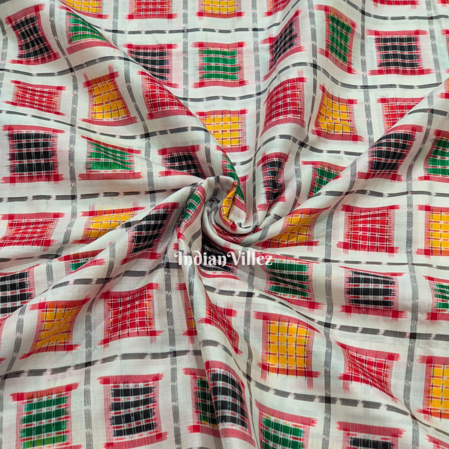 IndianVillèz Multicolored Ashwin Theme Sambalpuri Ikat Silk Fabric