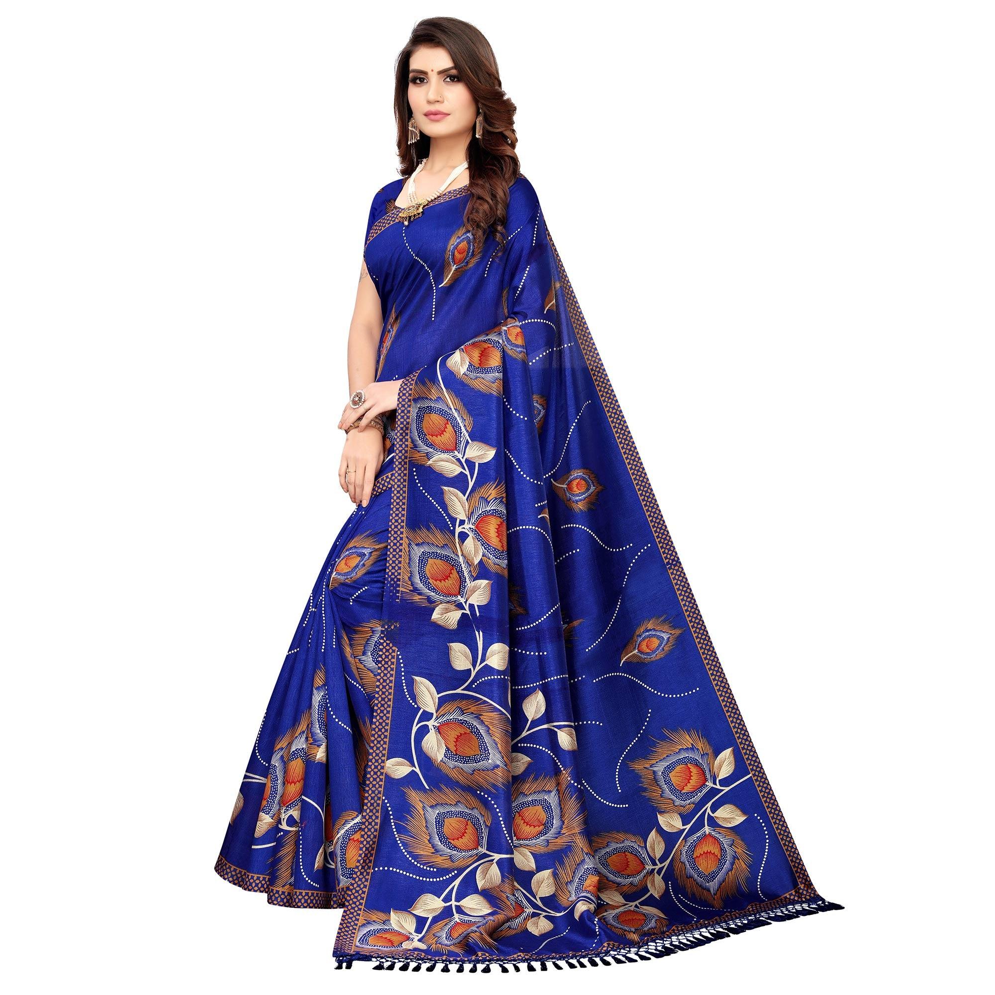 Peachmode Mesmerising Blue Colored Festive Wear Printed Art Silk Saree - view 6