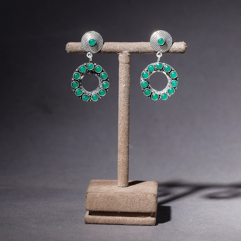 WHITE RIVER STORIES Antique Finish Oxidised German Silver Stone Earrings