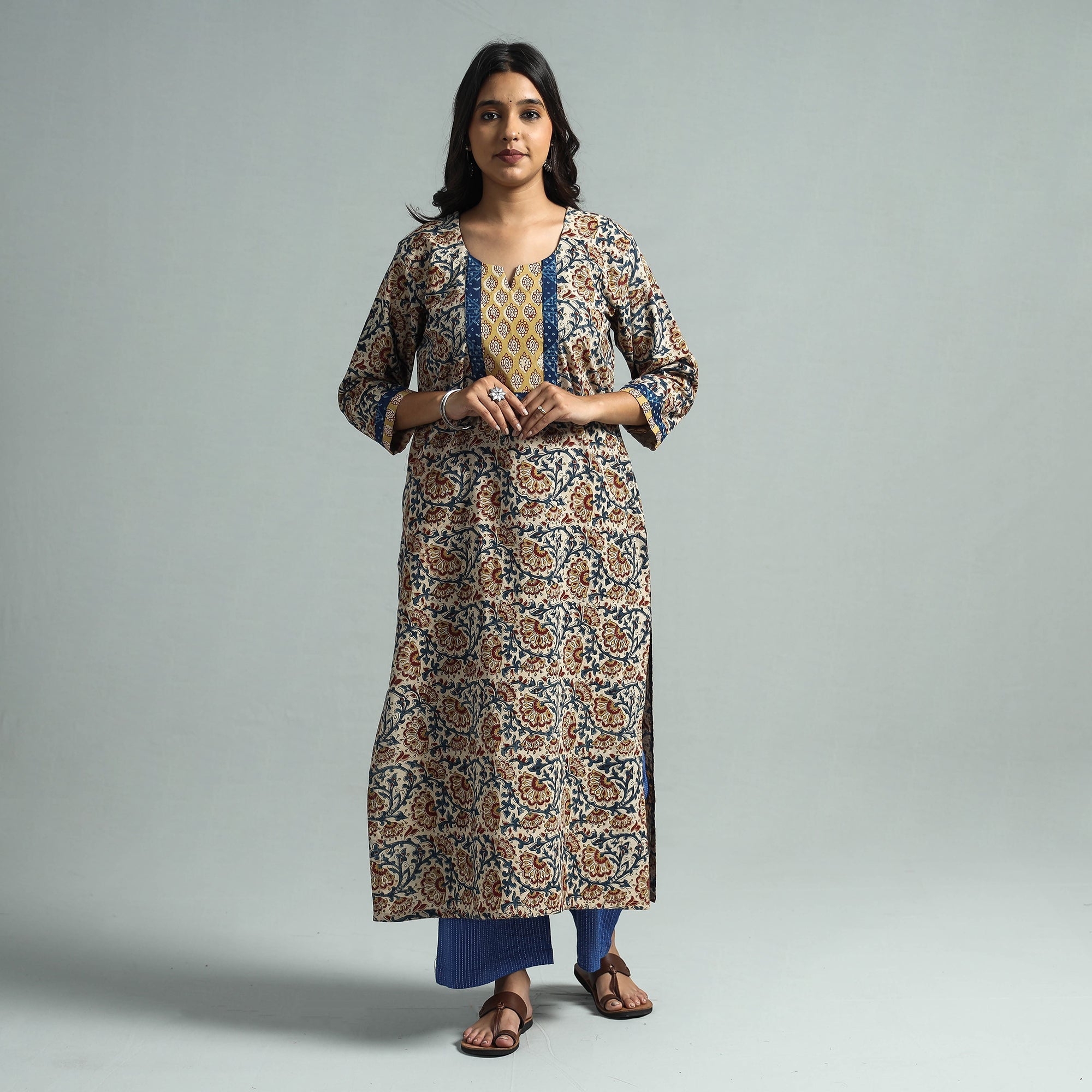 ITOKRI CASUALS Beige - Pedana Kalamkari Block Printed Cotton Kurta with Palazzo Set - view 2