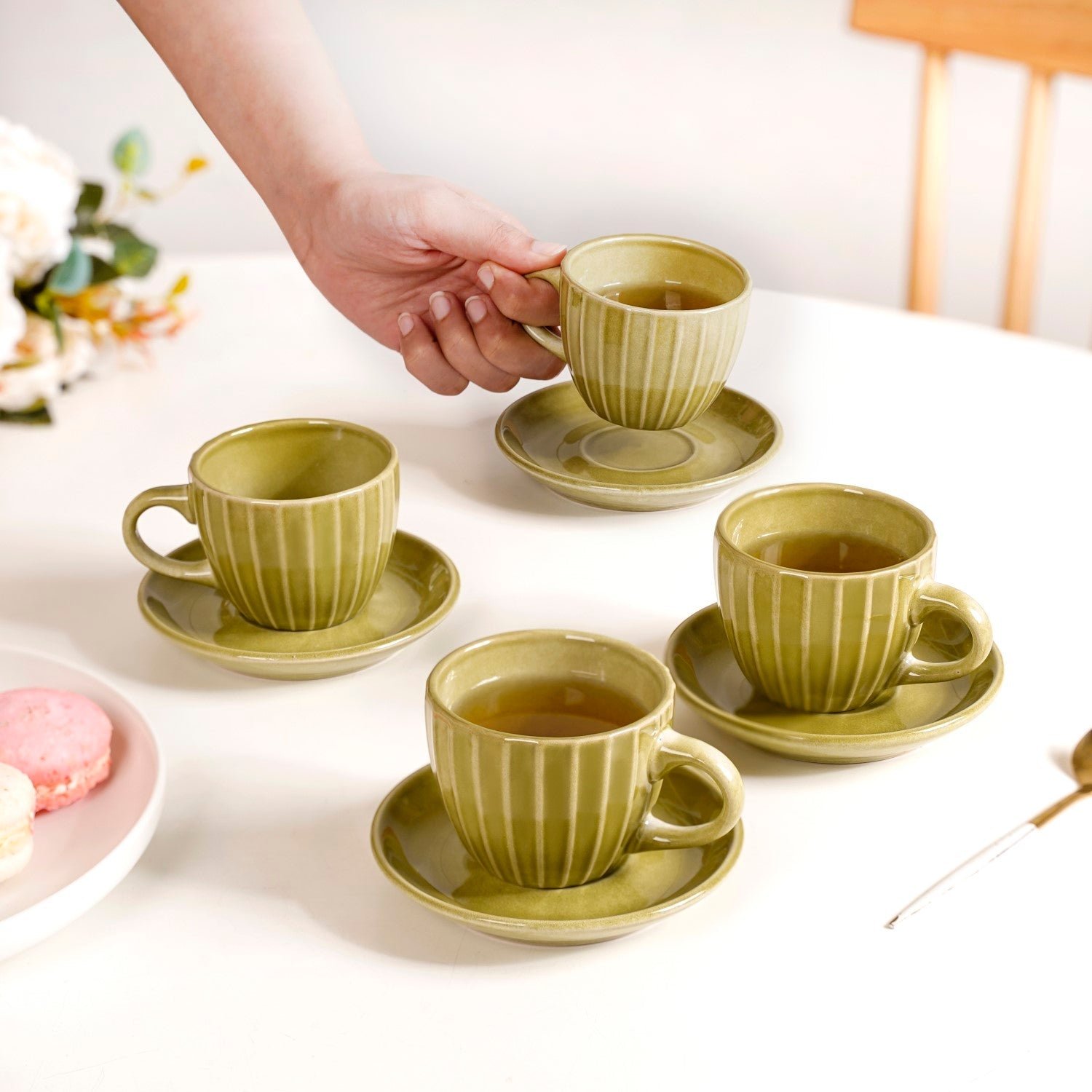 Nestasia Costola Tea Cup And Saucer Set Of 4 Olive 125ml - view 2