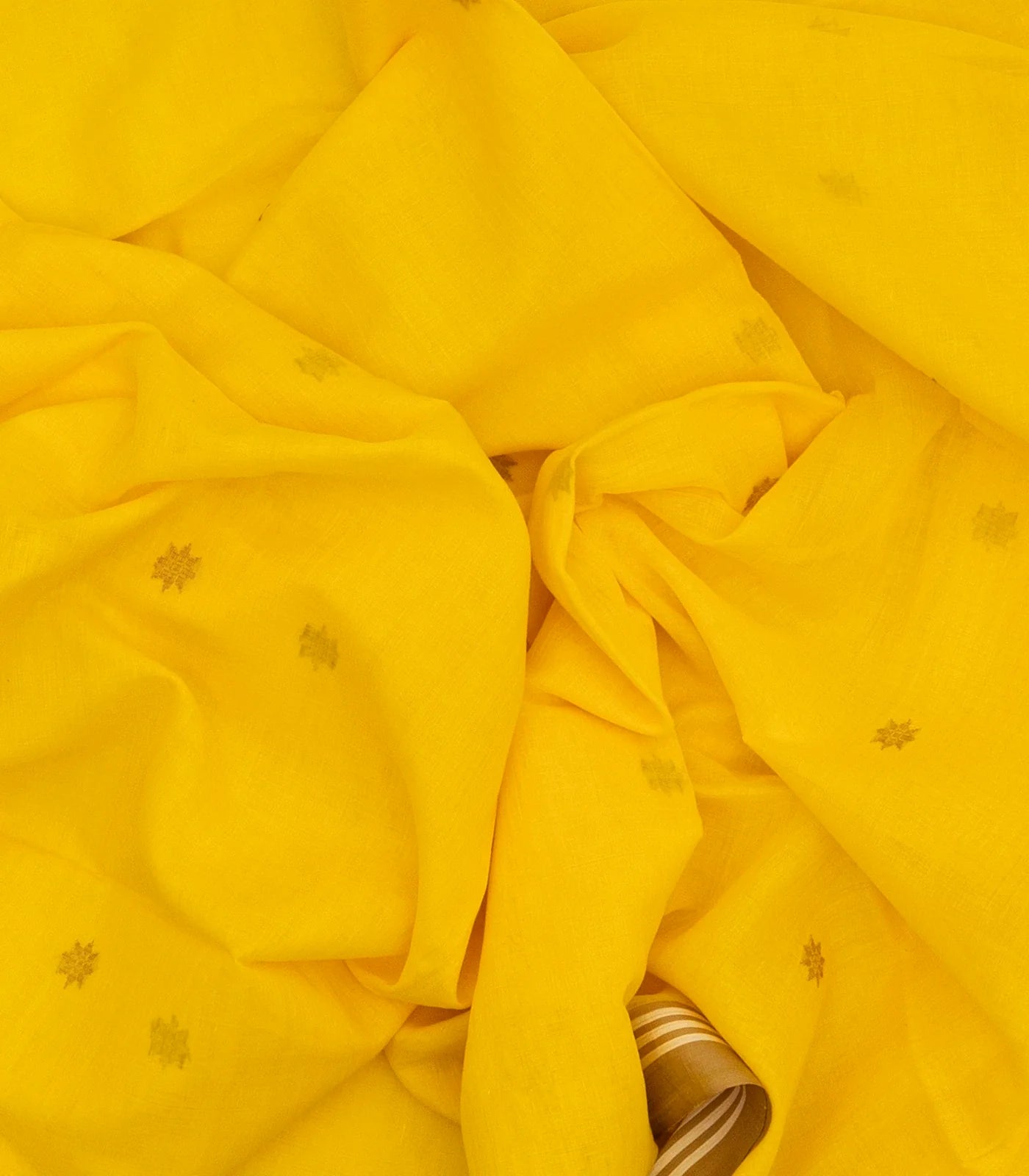 RmKV Yellow Handloom Bengal Cotton Saree With Star Buttas - view 3