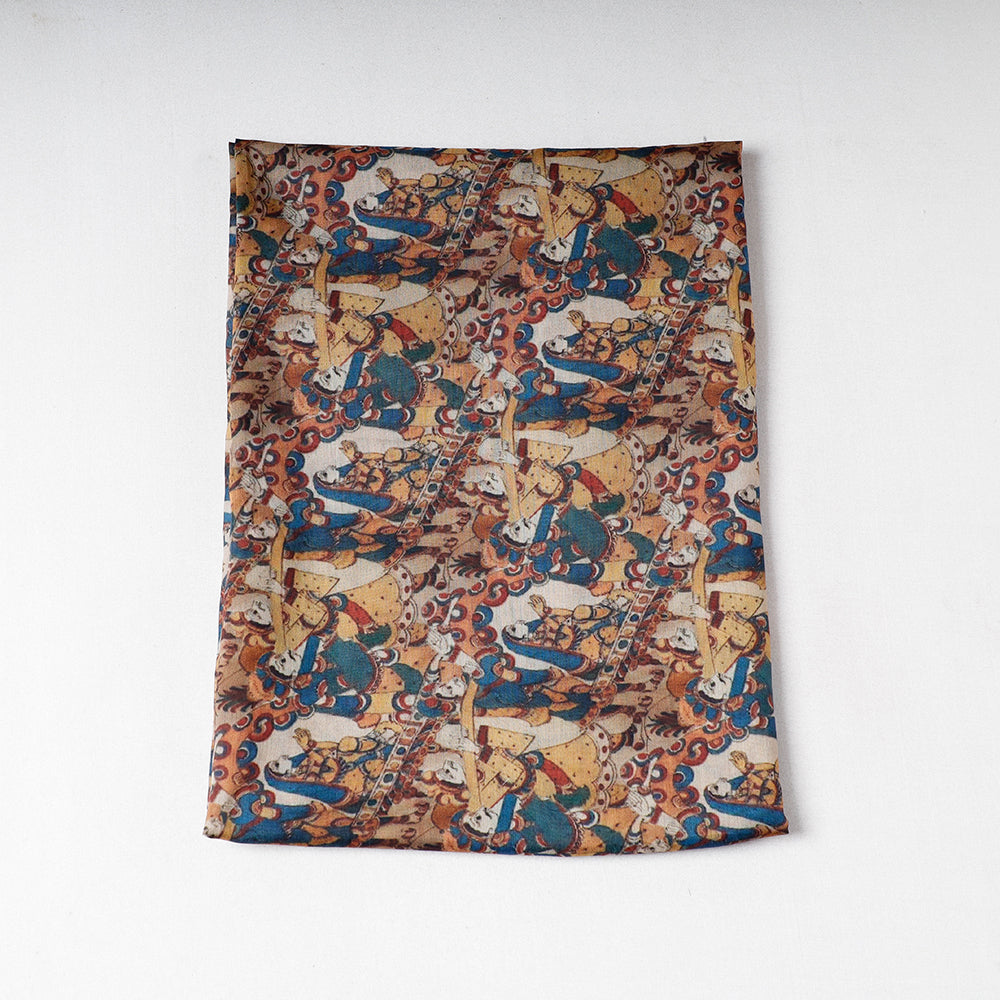 SOUTH KARGHA Brown - Handpainted Srikalahasti Kalamkari Pen Work Chanderi Silk Precut Fabric (1.6 meter)
