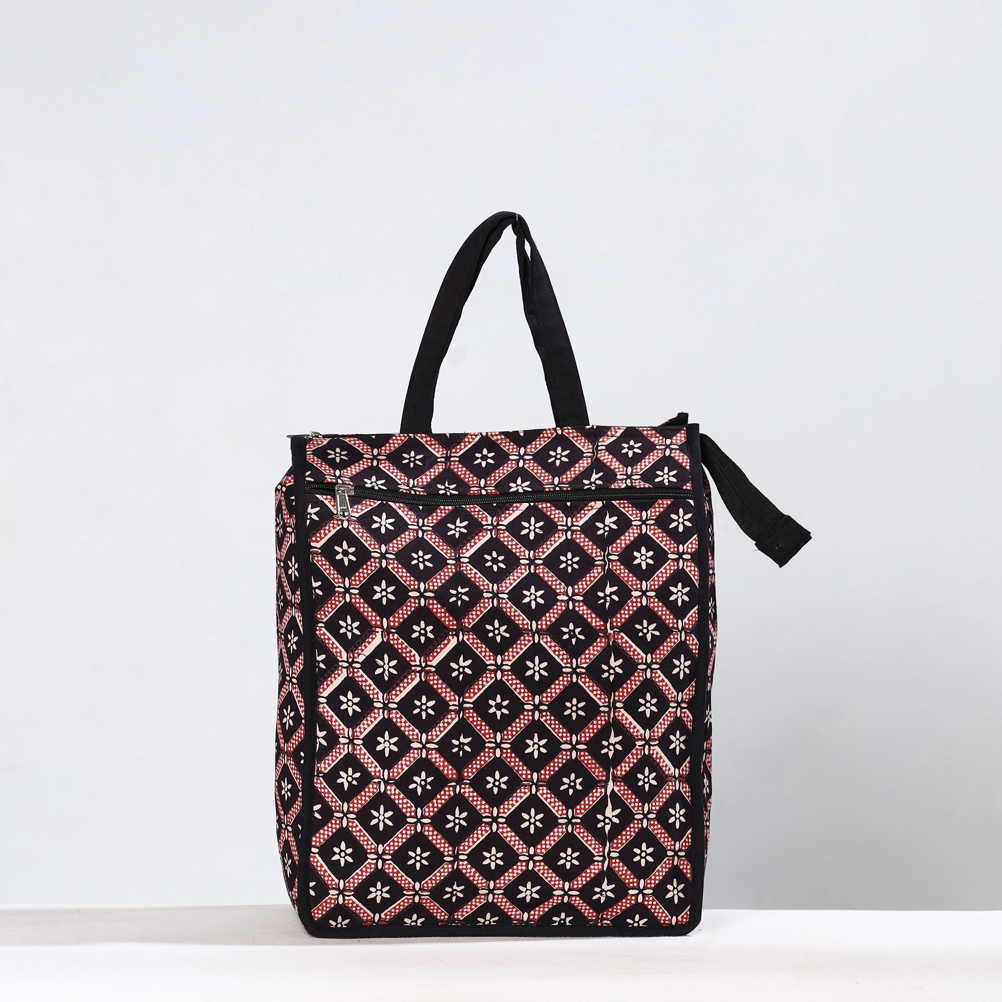 NOORI BAZAR Black - Handmade Bagh Block Printed Cotton Shopping Bag 19