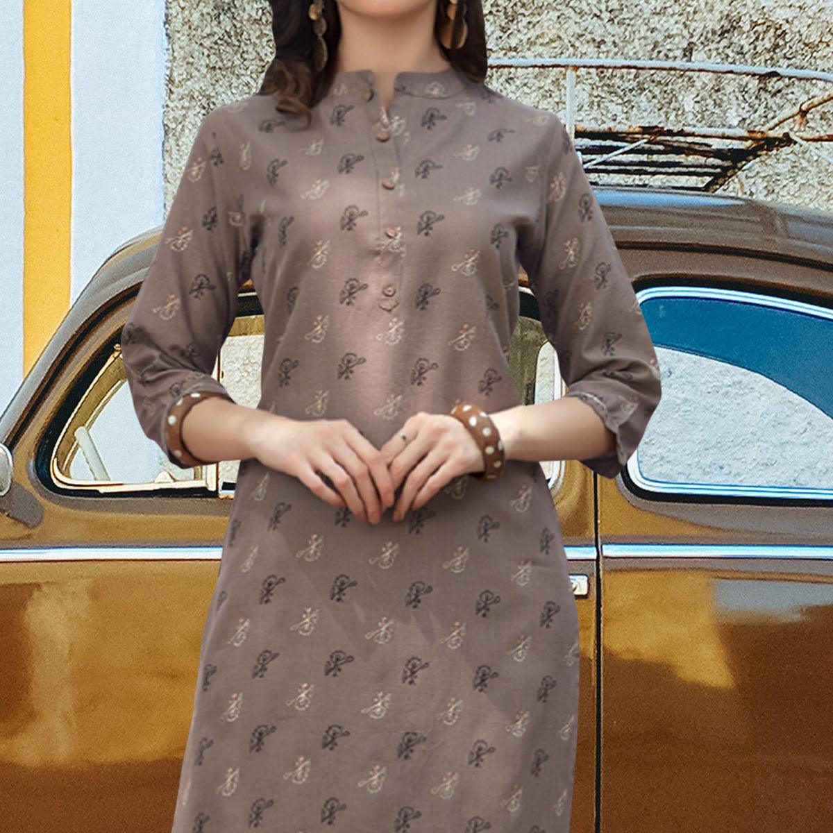 Peachmode Seller Grey Printed Cotton Blend Kurti - view 3