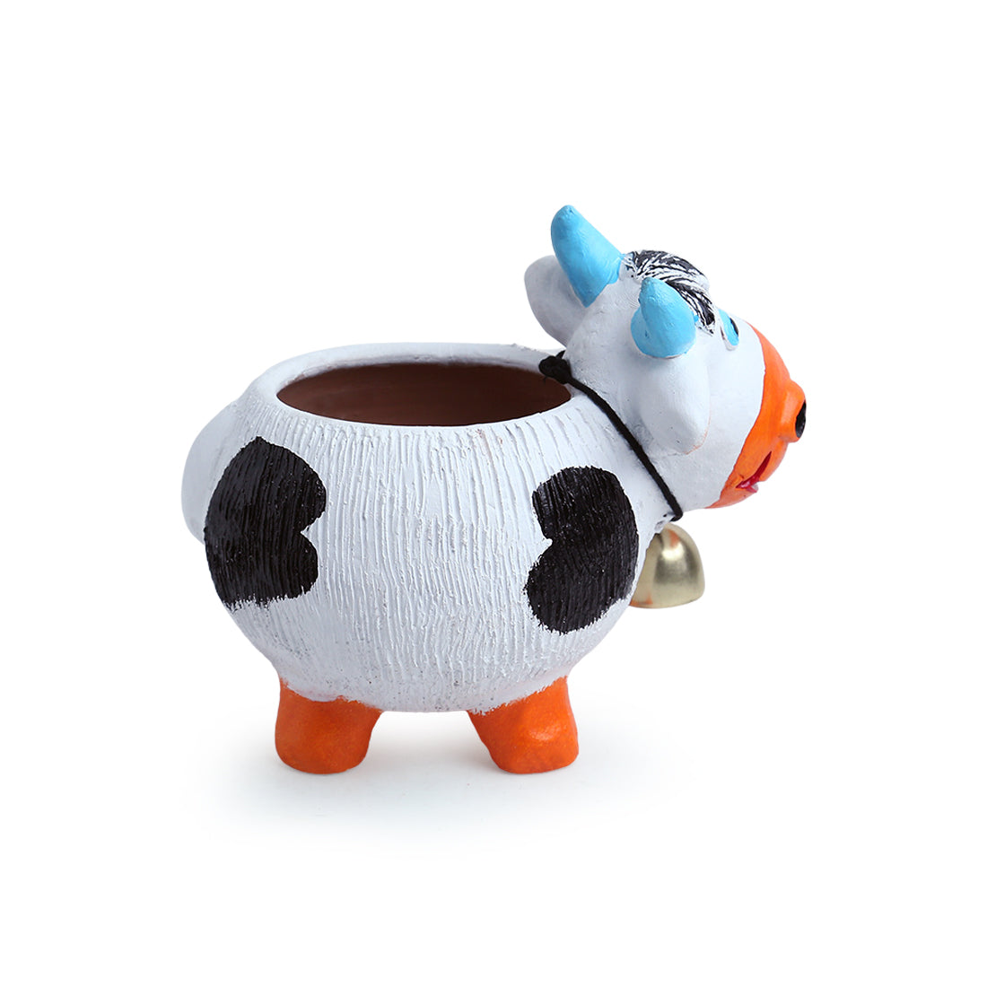 EXCLUSIVELANE 'Playful Cow' Handmade & Handpainted Terracotta Planter Pot (8 Inch) - view 4