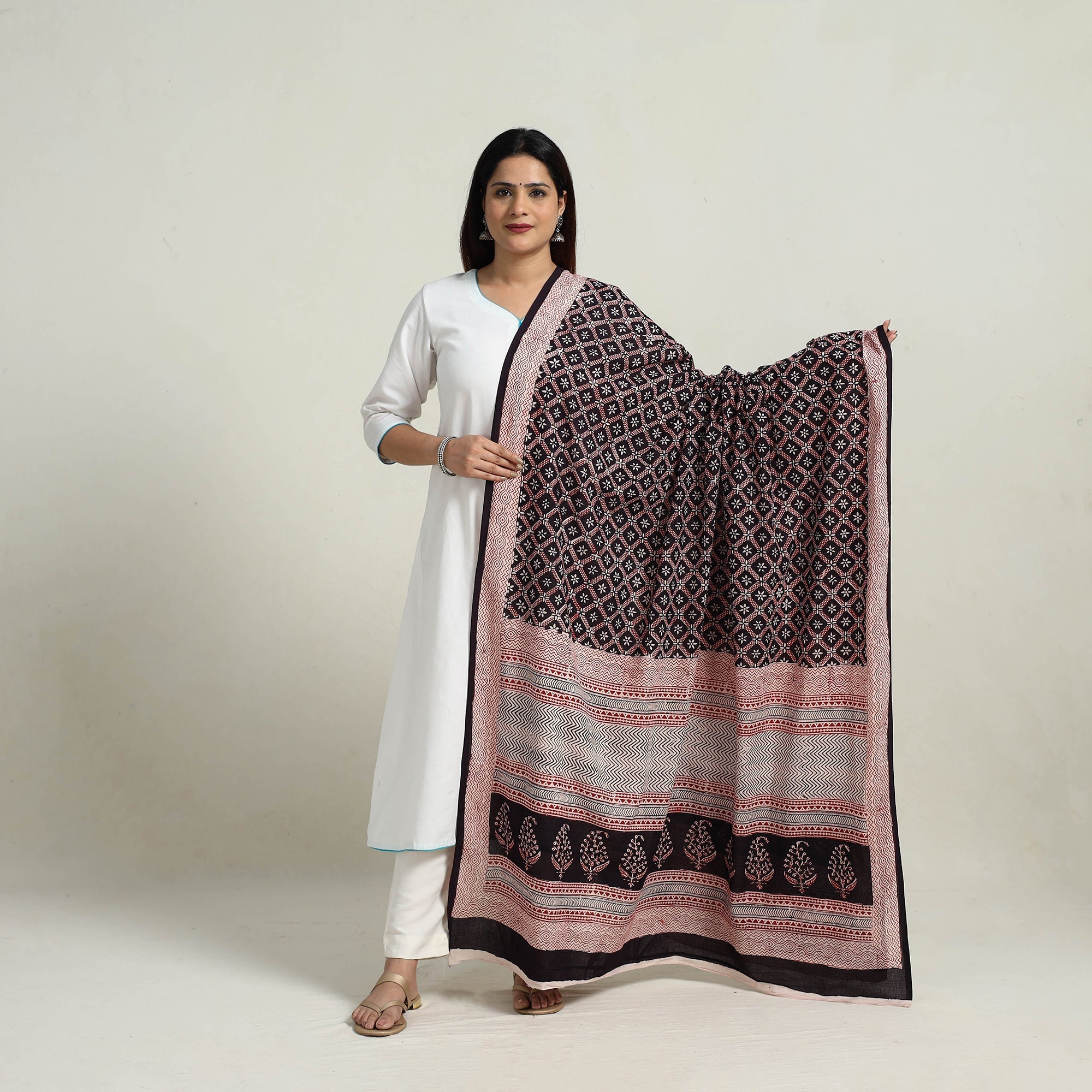 BAGH PRINTS BY MOHAMMED RAFIK KHATRI Black - Natural Dyed Hand Block Print Cotton Bagh Dupatta 06