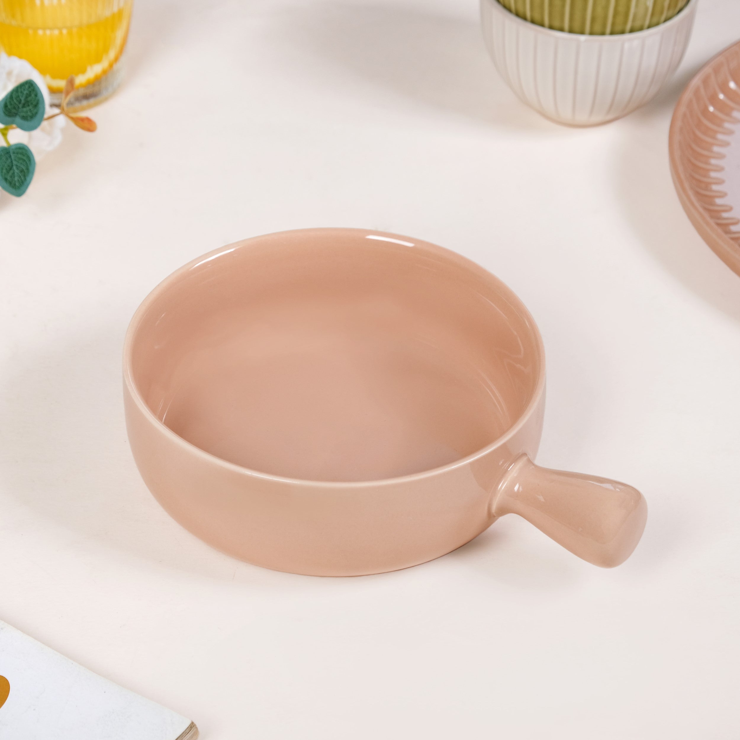 Nestasia Beige Ceramic Bowl With Handle 650ml