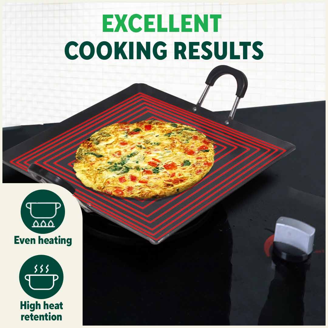 The Indus Valley 100% Pure Sheet Iron Tawa, Square, Cool Bakelite Handle, Seasoned, Toxin-free, Induction, 29.5cm, 1.88kg - view 7