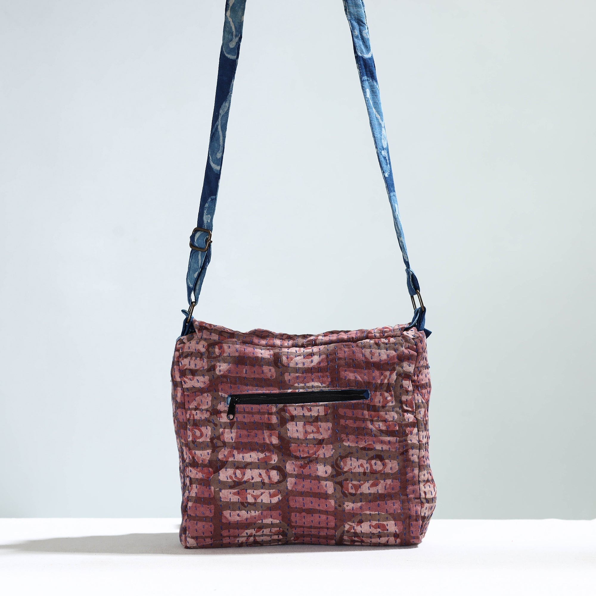 Brown - Jugaad Handmade Running Stitch Cotton Flap Sling Bag - view 4