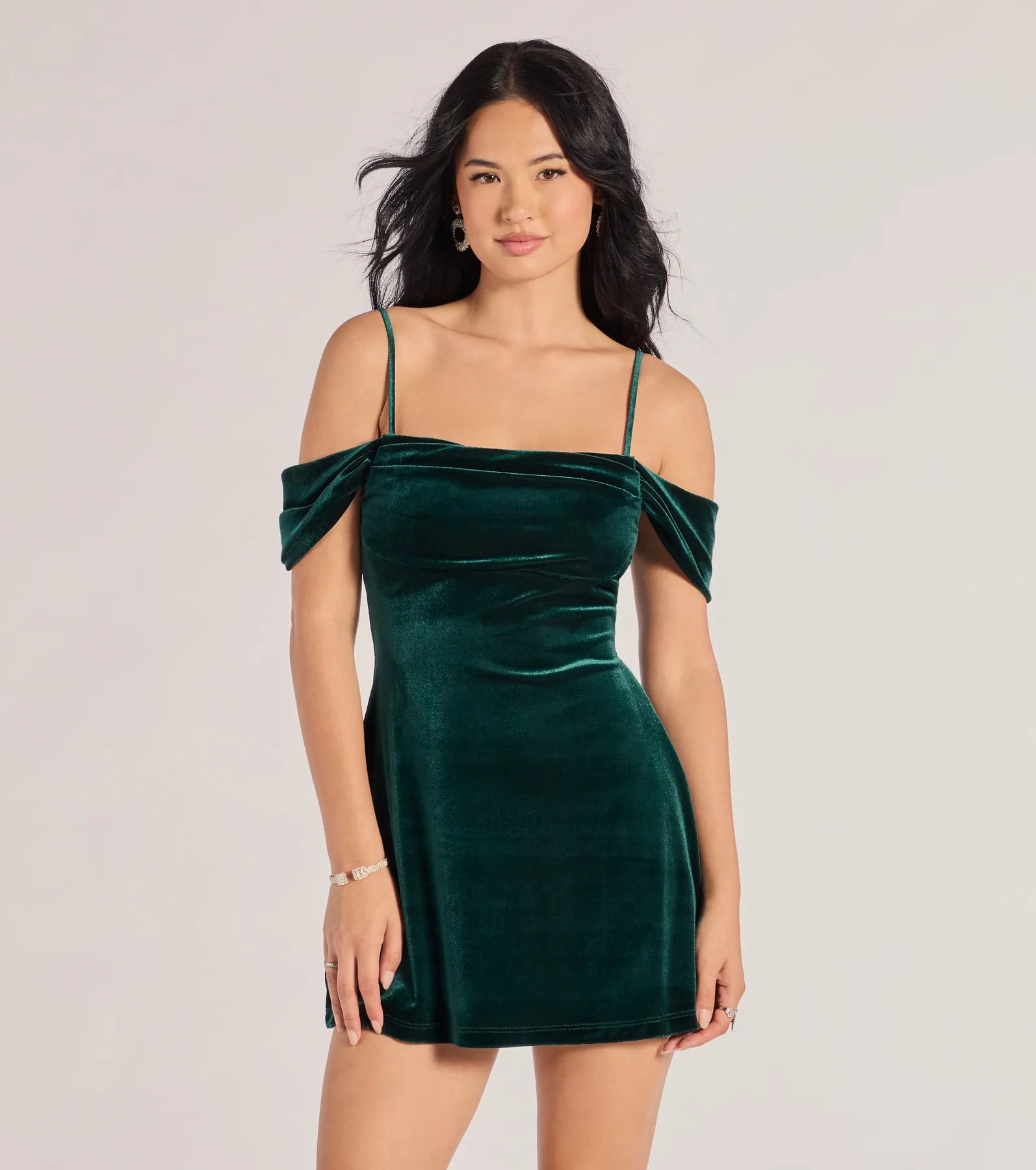 Windsor Luxe Chic Velvet Cold-Shoulder A-Line Mini Dress