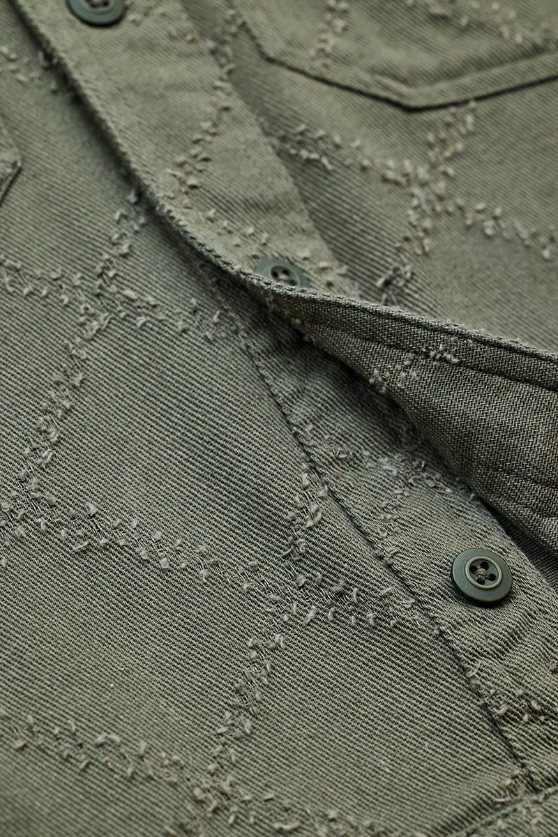 SNITCH Olive Geometric Overshirt - view 7
