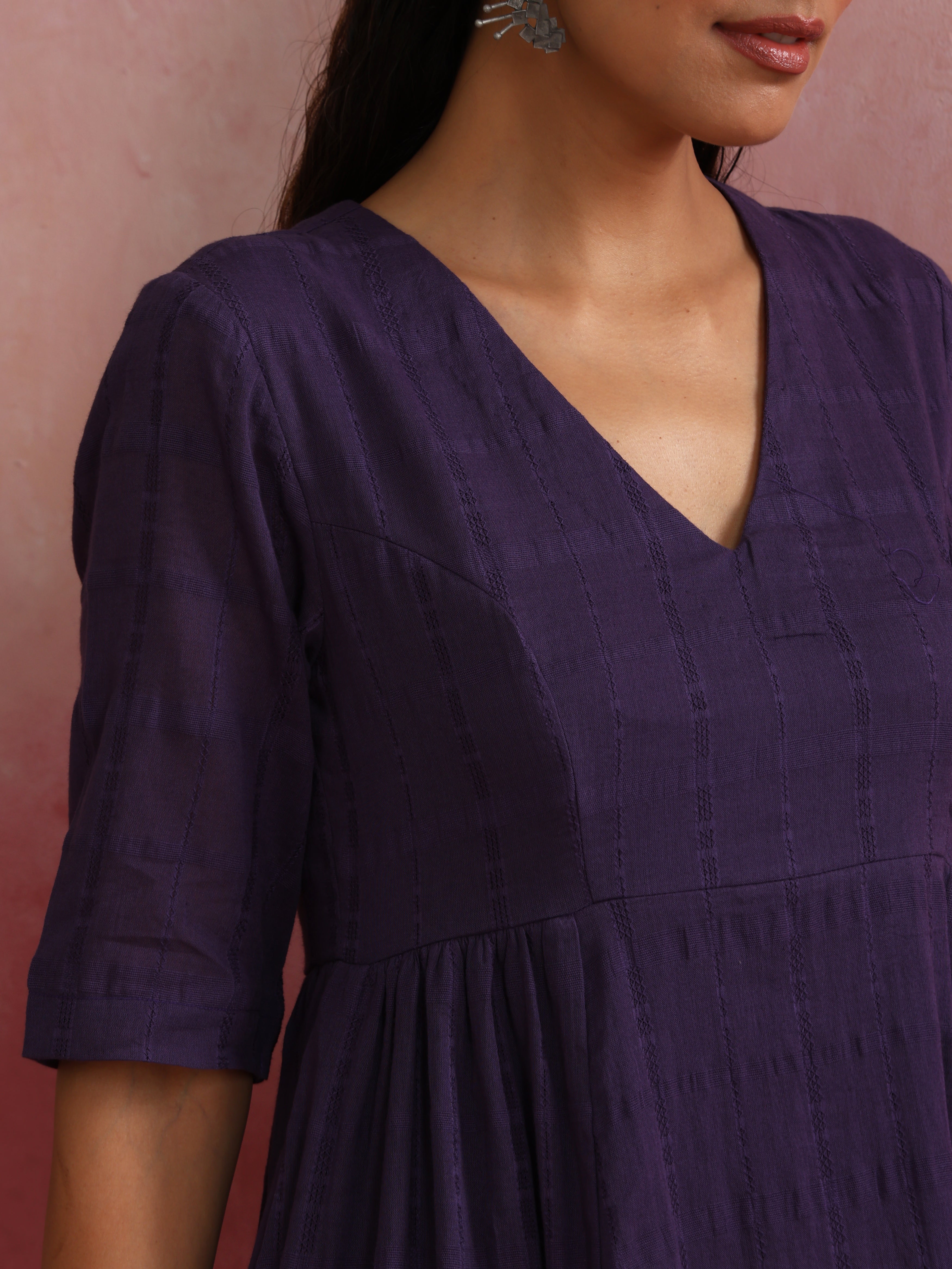 trueBrowns Purple Cotton Dobby Dress - view 5