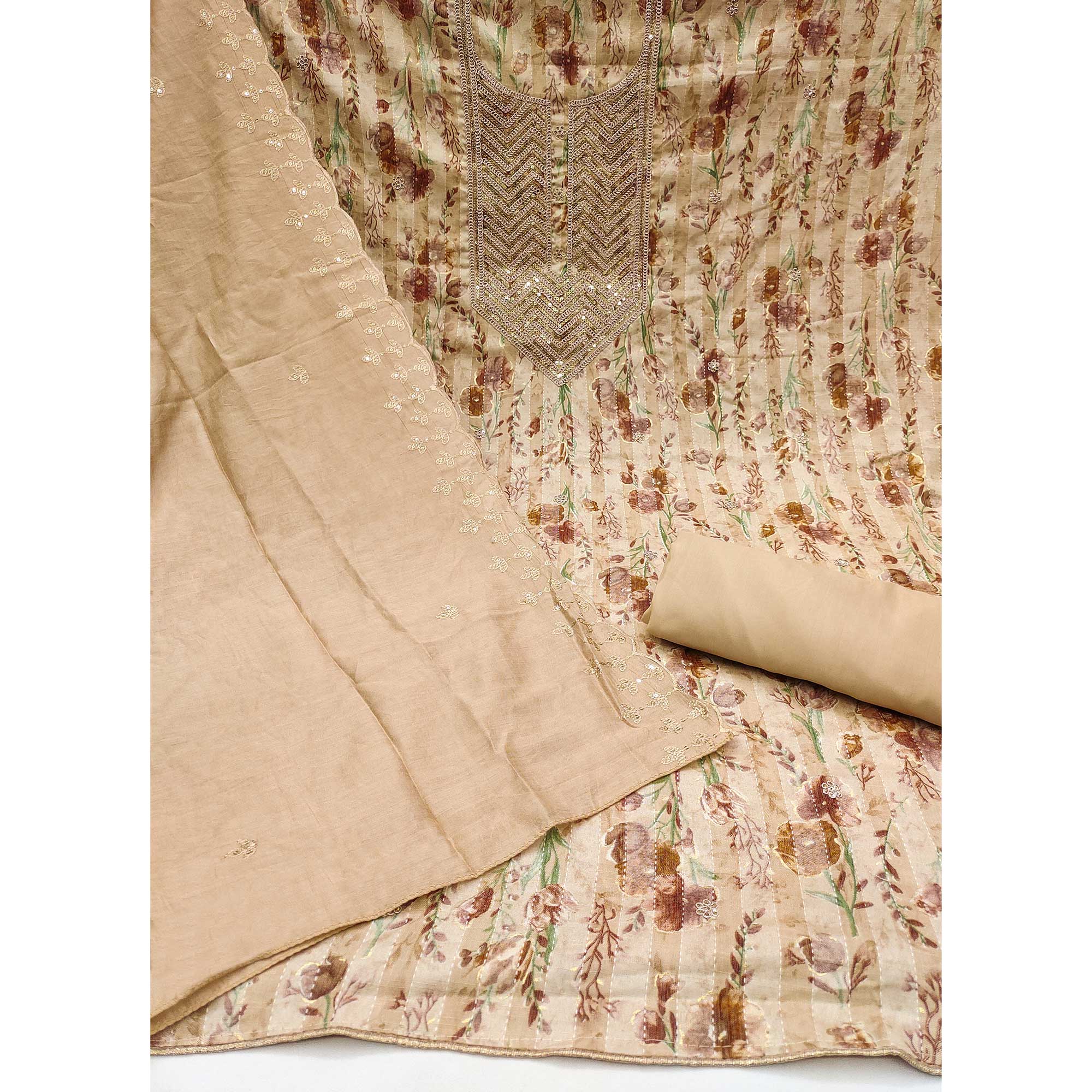 Peachmode Chikoo Floral Printed Pure Cotton Dress Material - view 3
