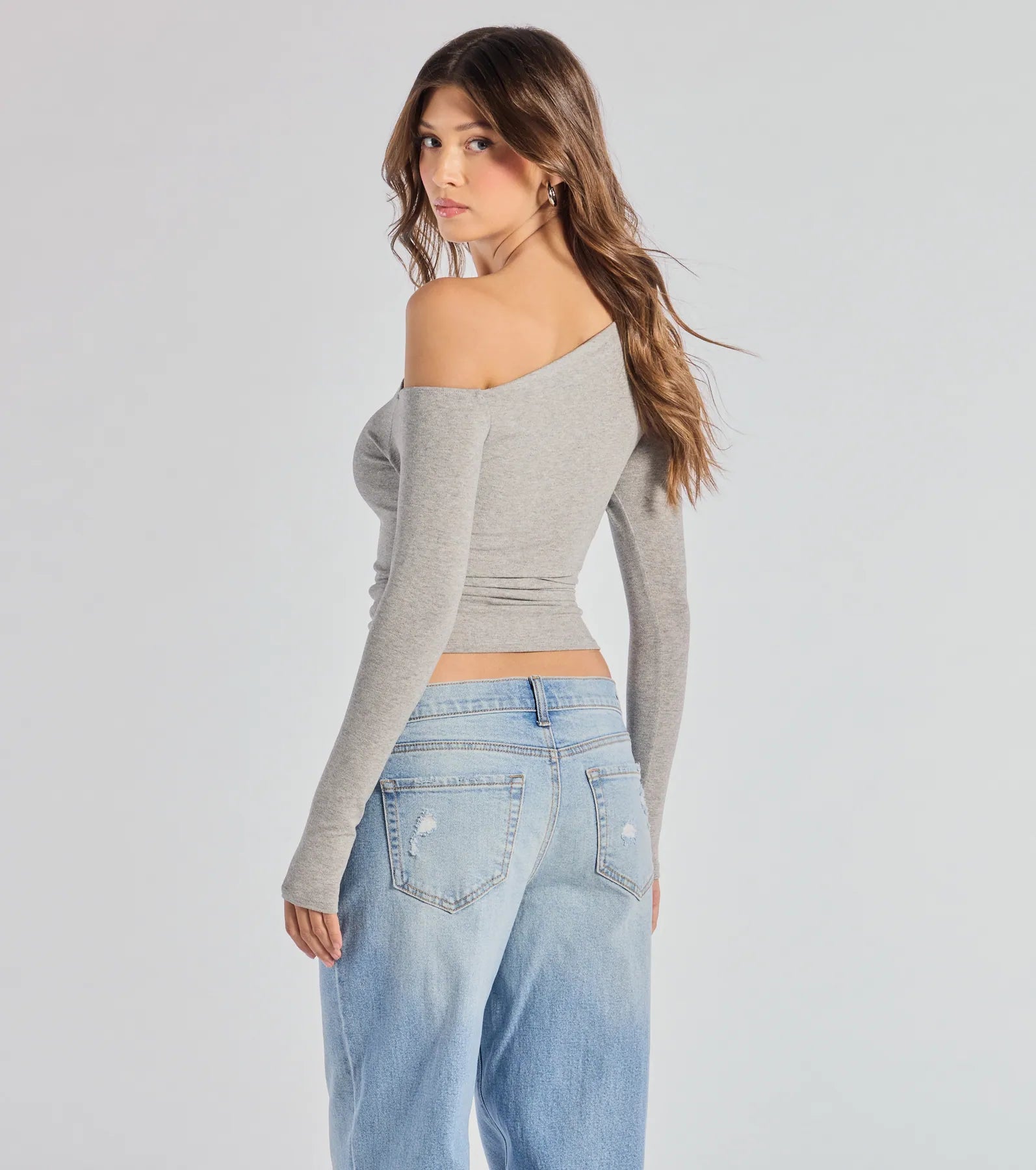 Windsor Chic Factor Asymmetrical Long Sleeve Crop Top - view 2