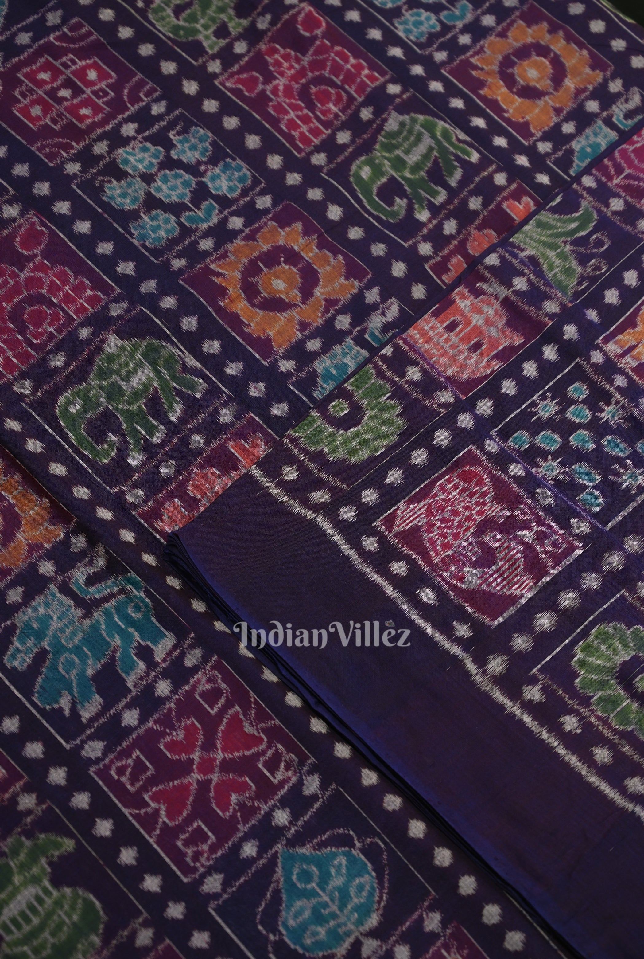 IndianVillèz Blue Nabakothi Sambalpuri Ikat Cotton Fabric - view 2