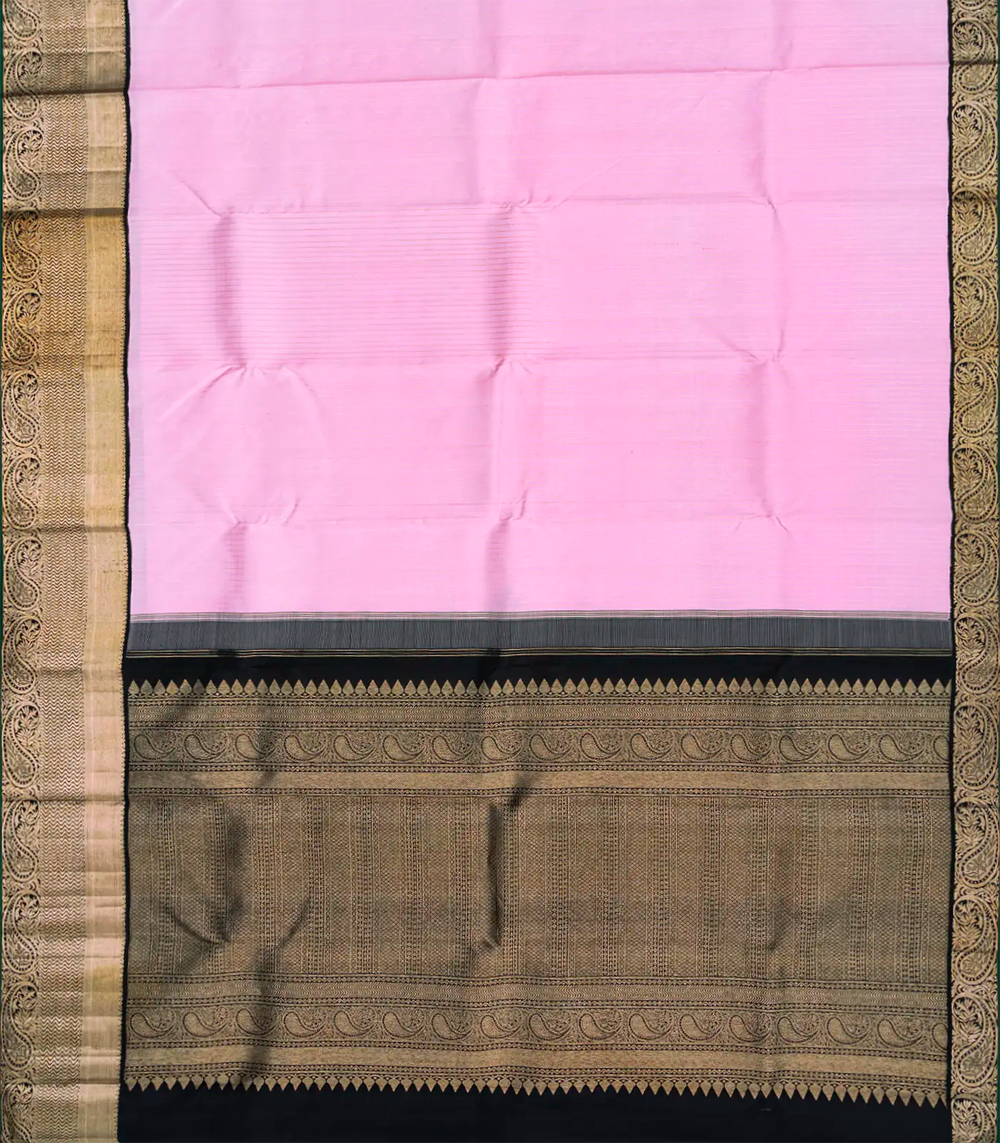 RmKV Baby Pink Handloom Kanchipuram Korvai Silk Saree With Stripes-Baby Pink - view 2