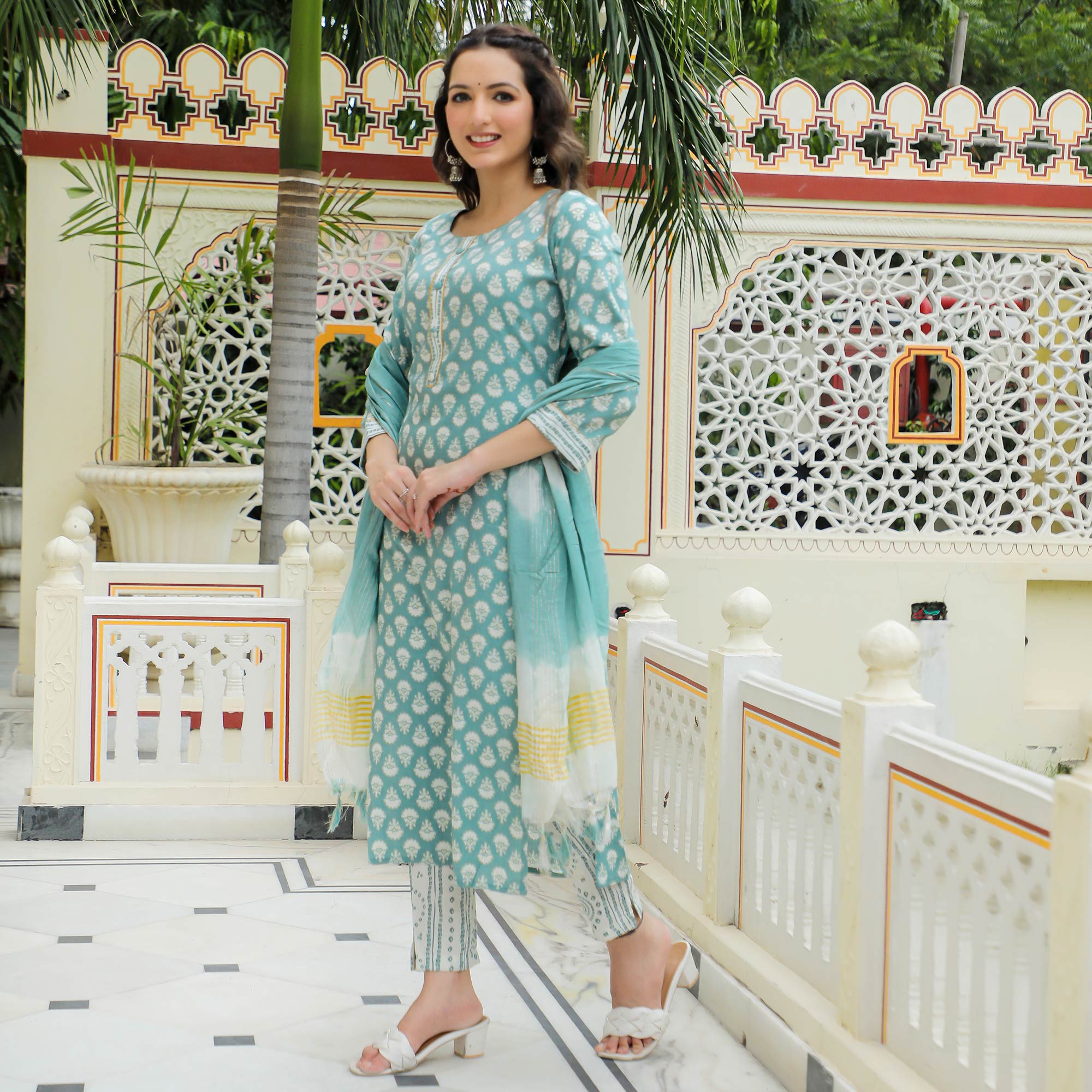 BlackTree green-floral-foil-printed-rayon-suit-1 - view 4
